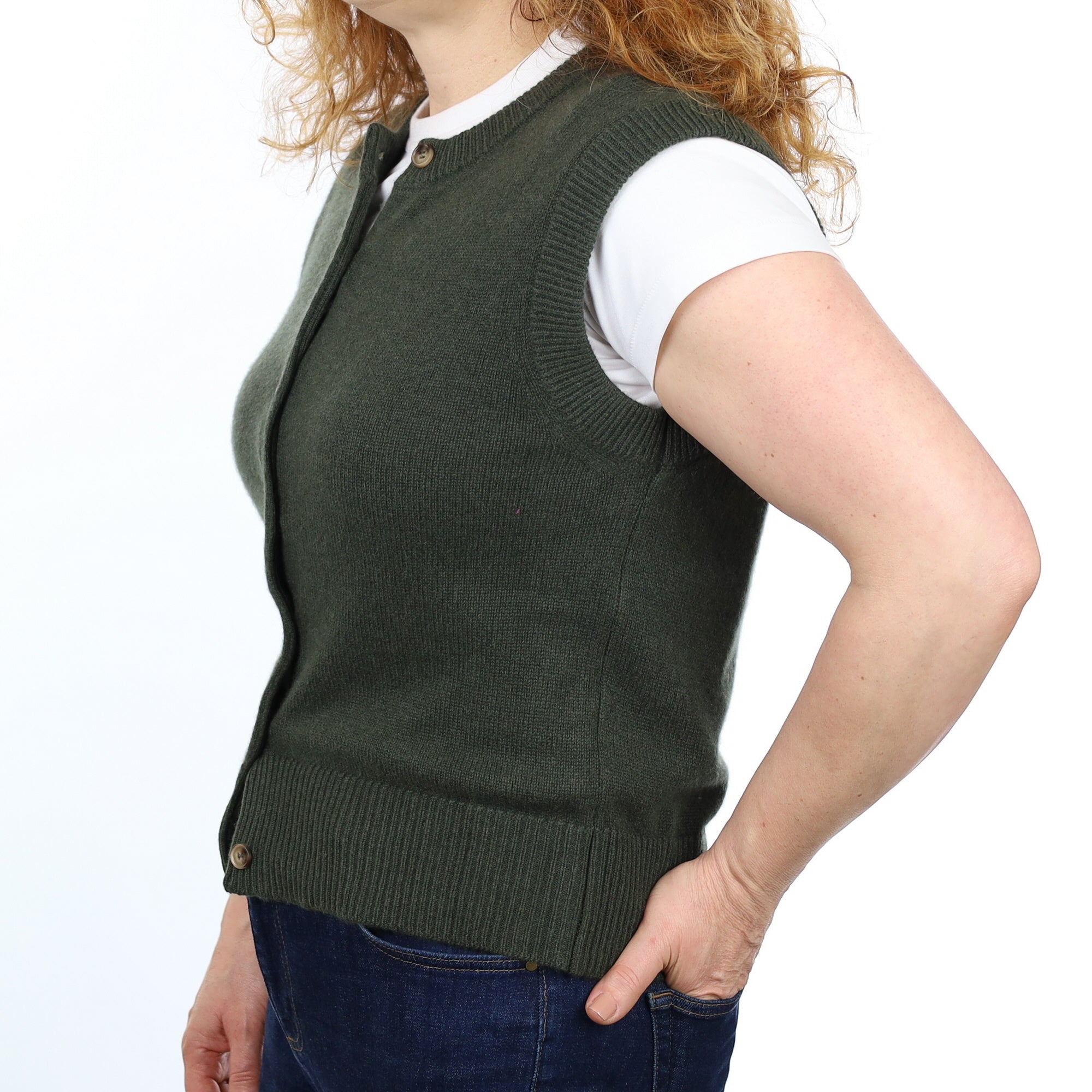 Brand New Khaki Luxury Cashmere Crew Neck Waistcoat Medium UK 12-14