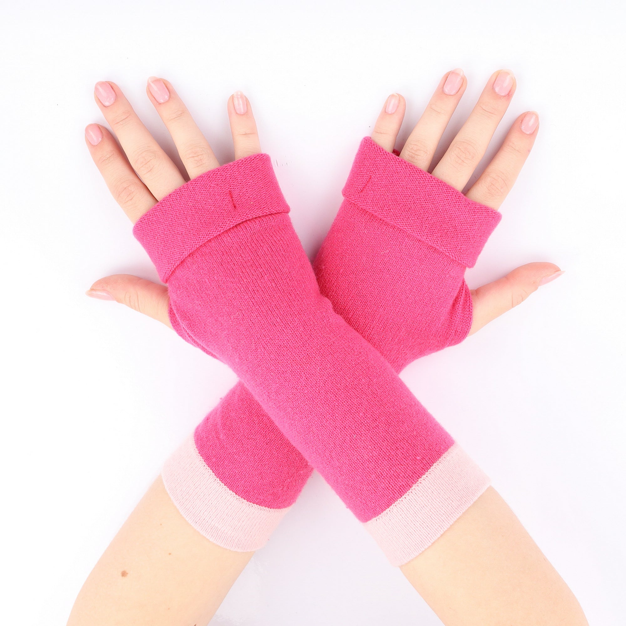 Hot Pink With Ice Pink Trim Fingerless Gloves