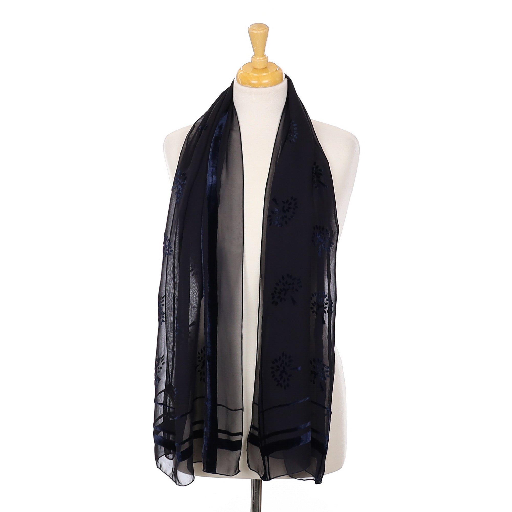 Mulberry Black and Navy Blue Wrap Style Silk Scarf