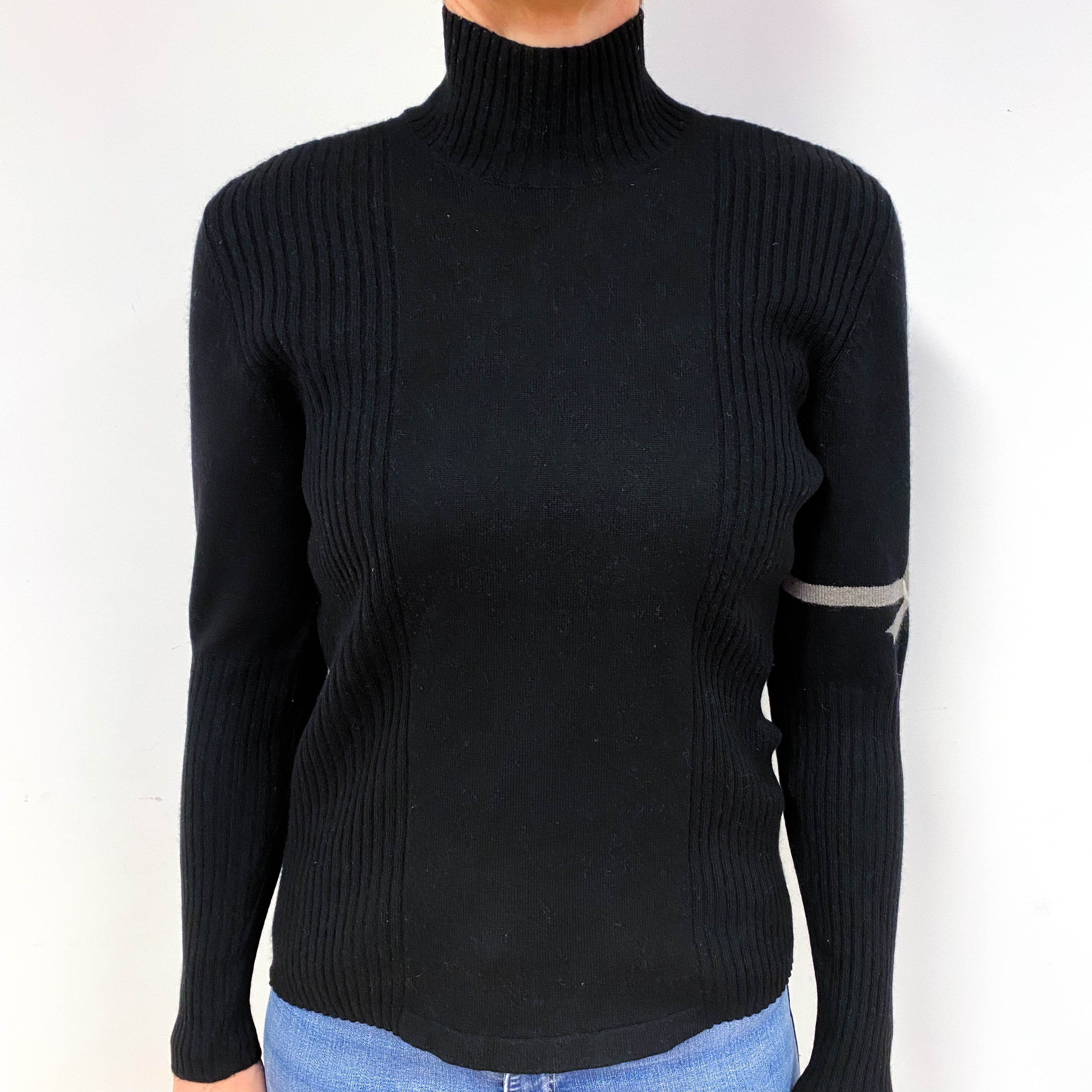 Black Cashmere Polo Neck Jumper Medium