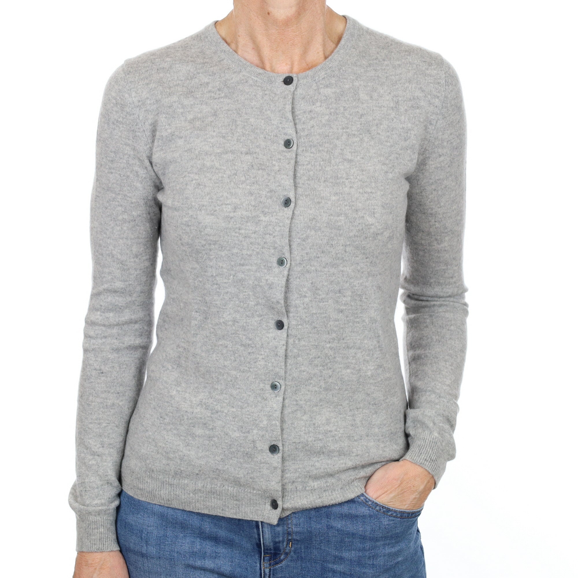 Smoke Grey Cashmere Crew Neck Cardigan Small