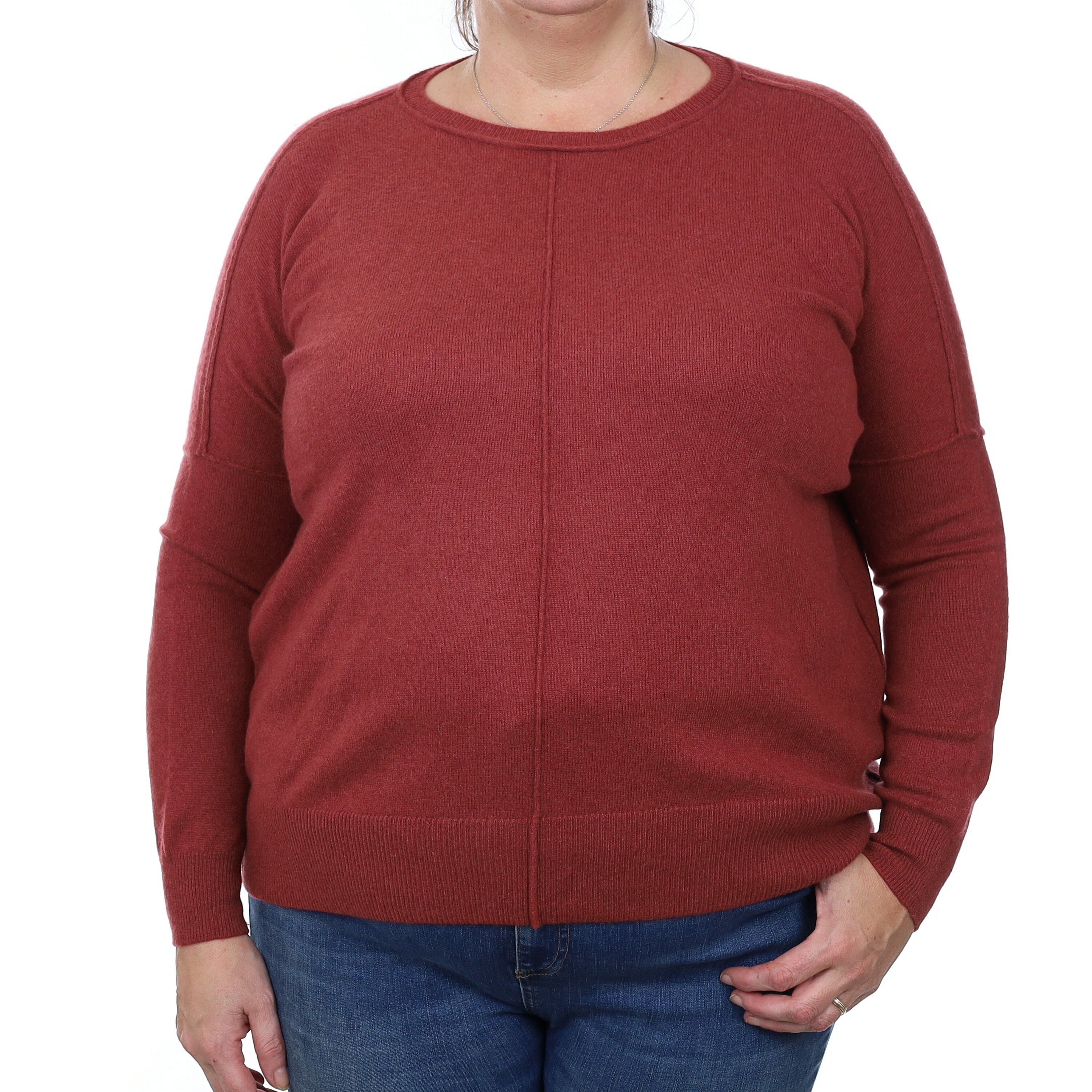 Brick Red Cashmere Slouchy Crew Neck Jumper Extra Large