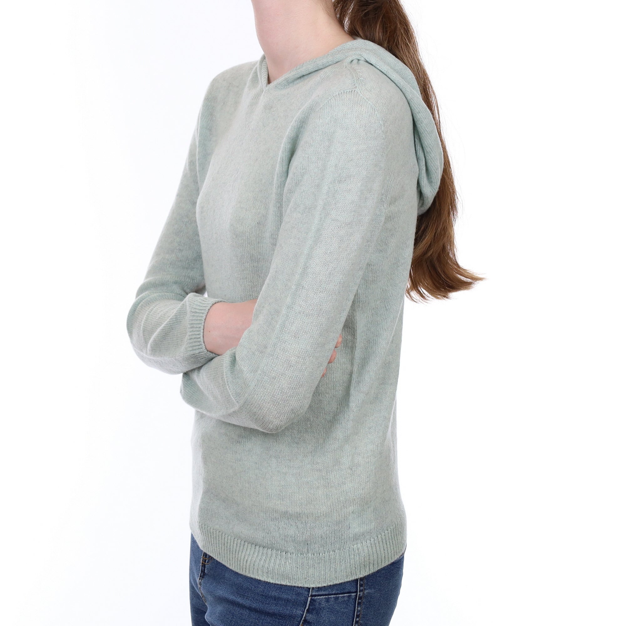 Brand New Scottish Dusty Mint Cashmere Hoodie Extra Small