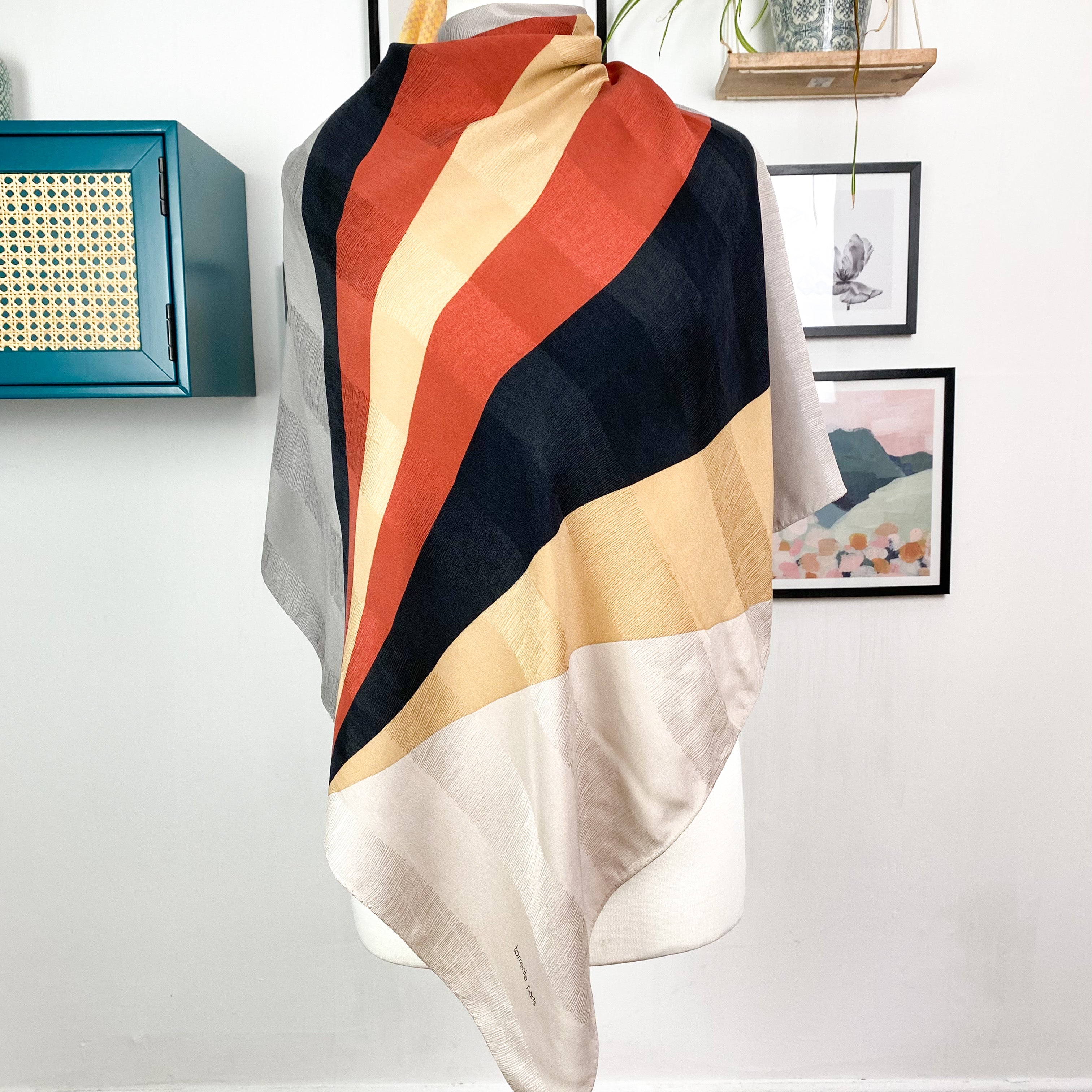 1970s Crêpe Neutrals Vintage Silk Scarf