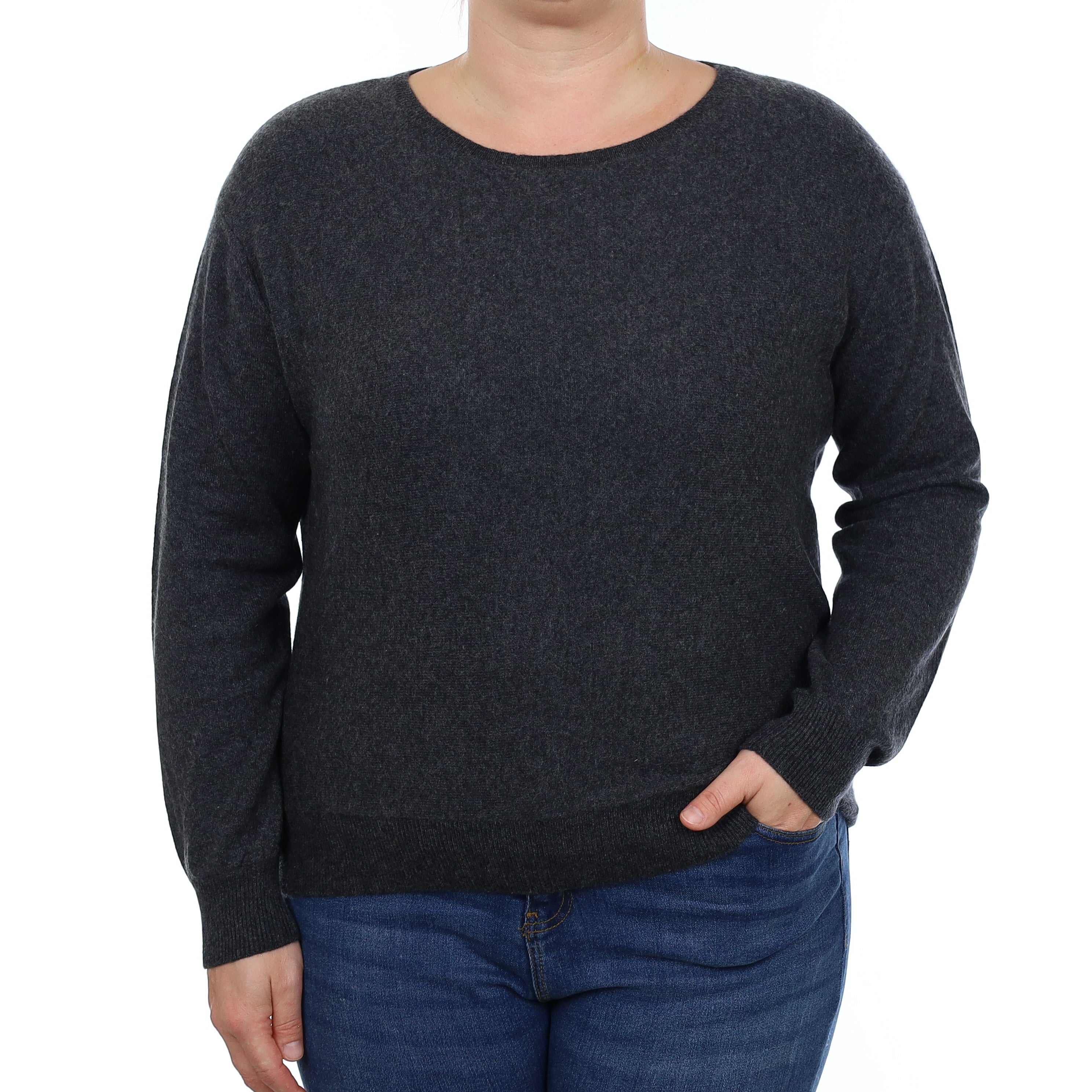 Charcoal Grey Cashmere Crew Neck Jumper Large