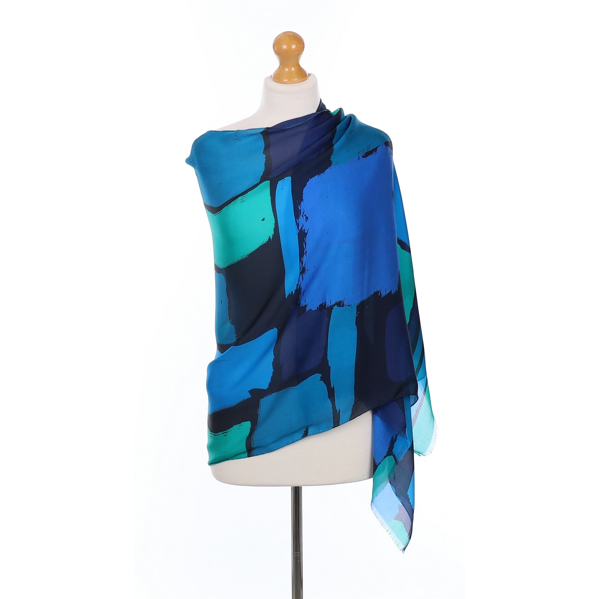 Jaeger Blue and Green Silk Scarf