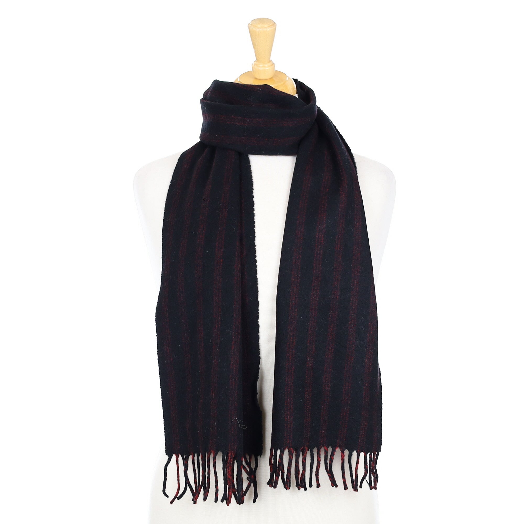 Scottish Black and Crimson Stripe Woven Cashmere Scarf