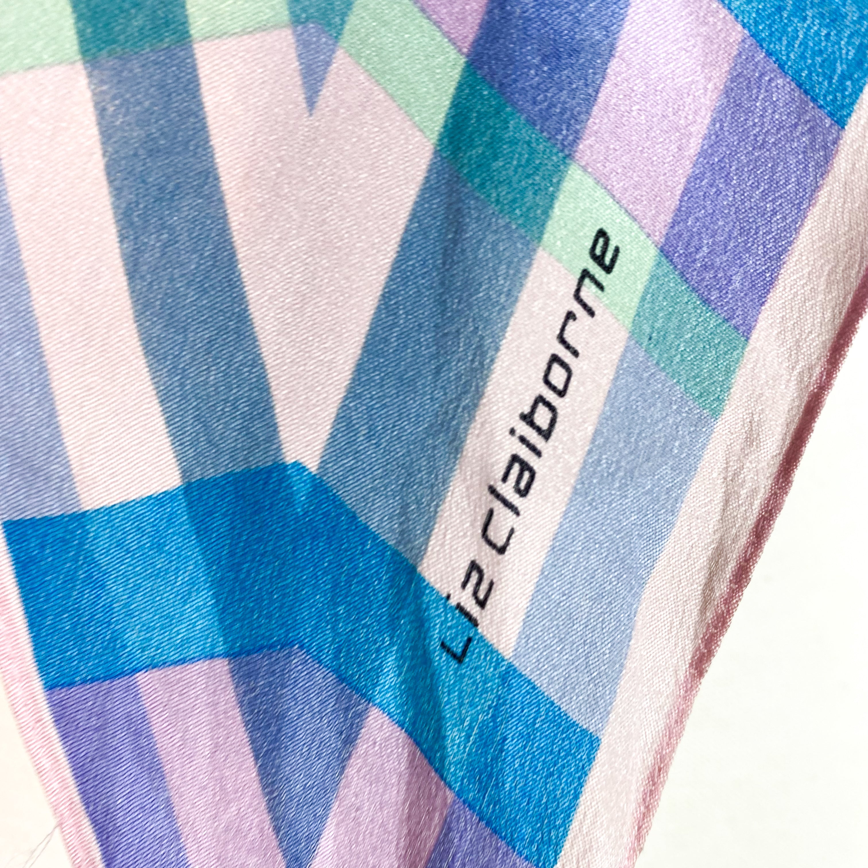 Long Pussy Bow Checked Vintage Silk Scarf