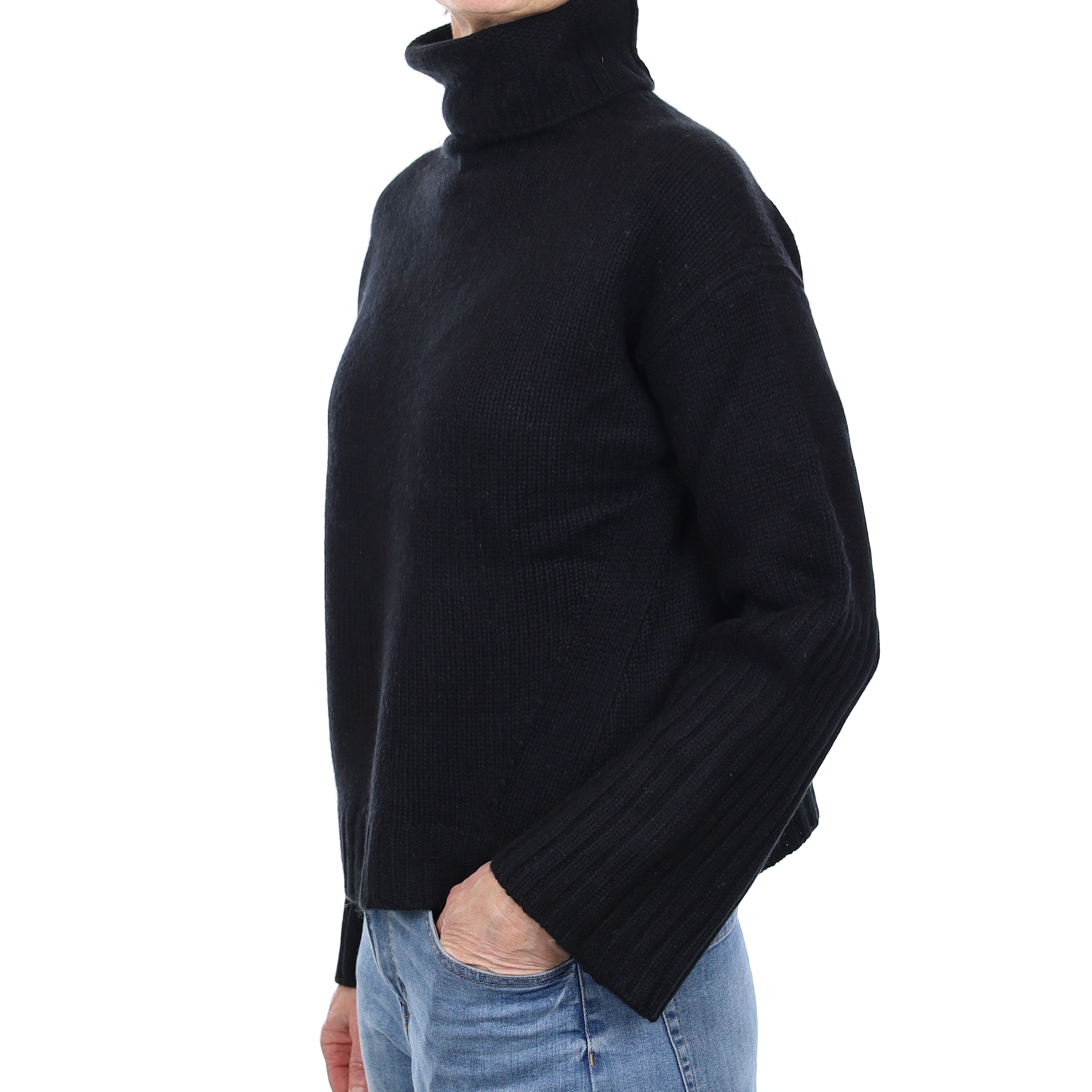 Allsaints Black Chunky knit Cashmere Polo Neck Jumper Small