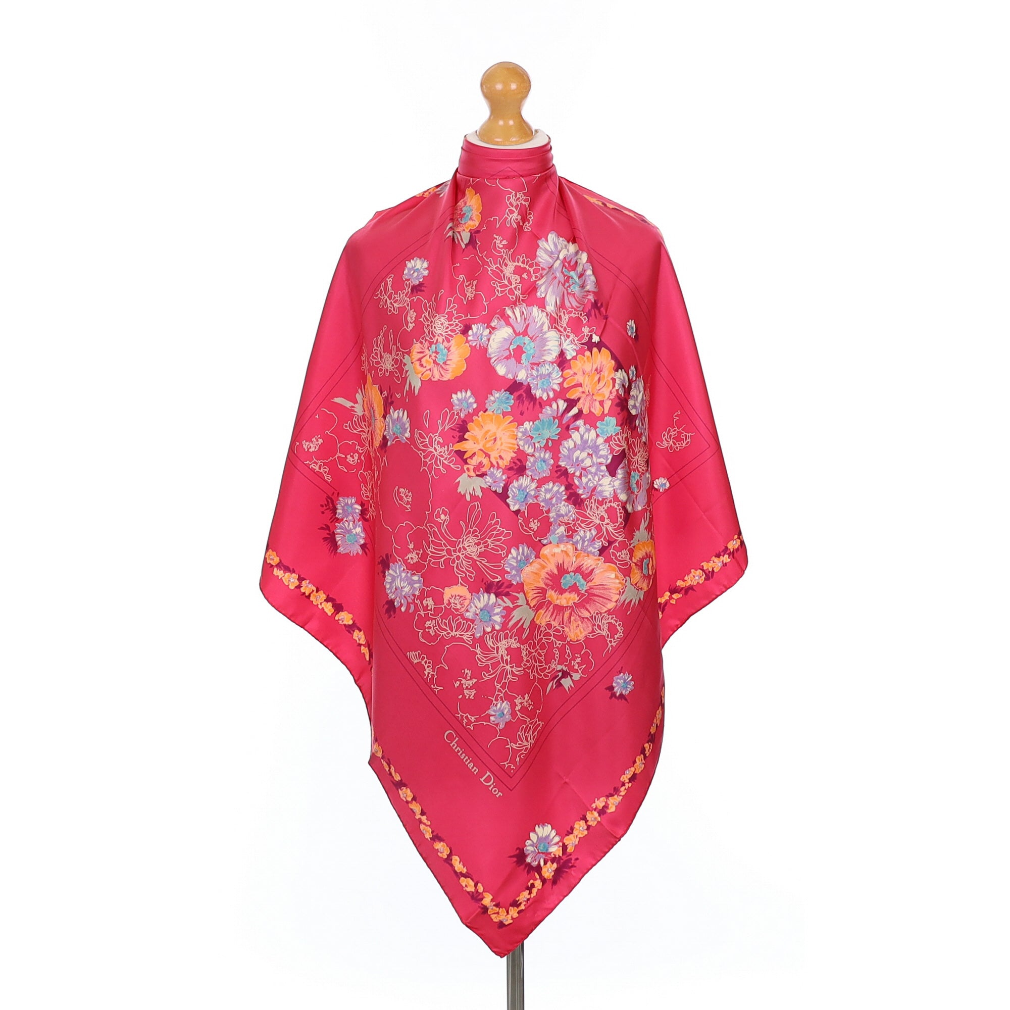 Brand New Christian Dior Pink Floral Vintage Silk Scarf