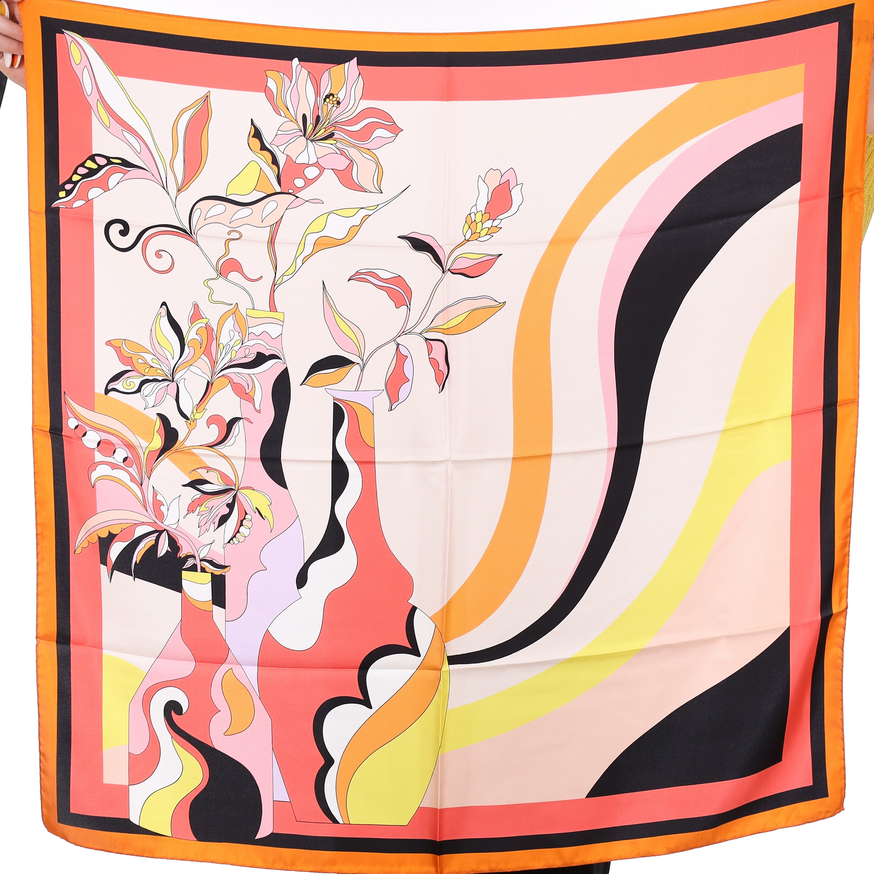 Brand New Italian Coral Vase Design Silk Scarf