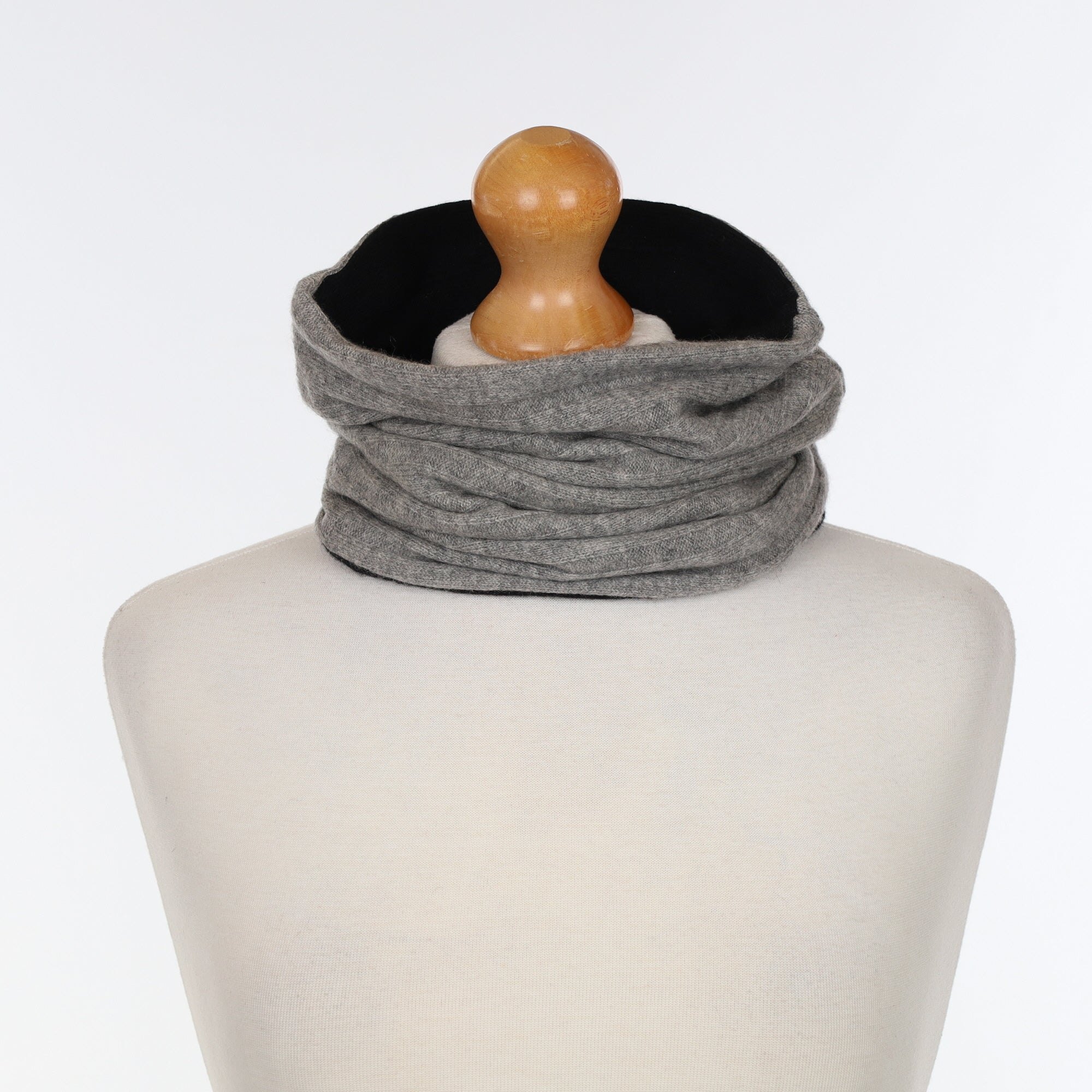Ash Grey Rib and Black Luxury Double Layered Snood