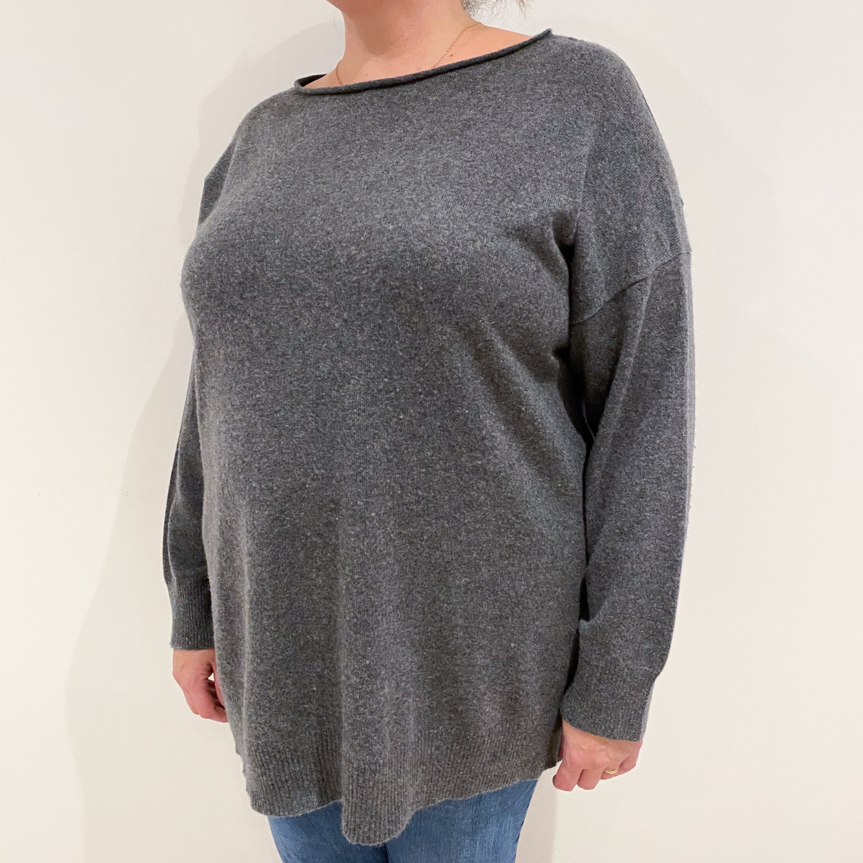 Slate Grey Cashmere Slash Neck Jumper XXXL