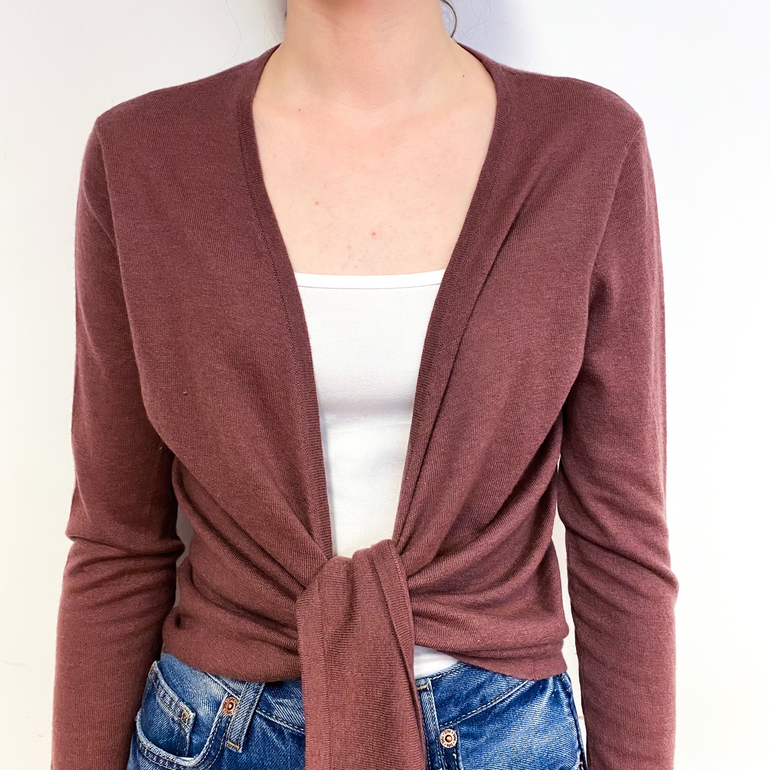 Deep Heather Pink Cashmere Tie Front Cardigan Extra Small