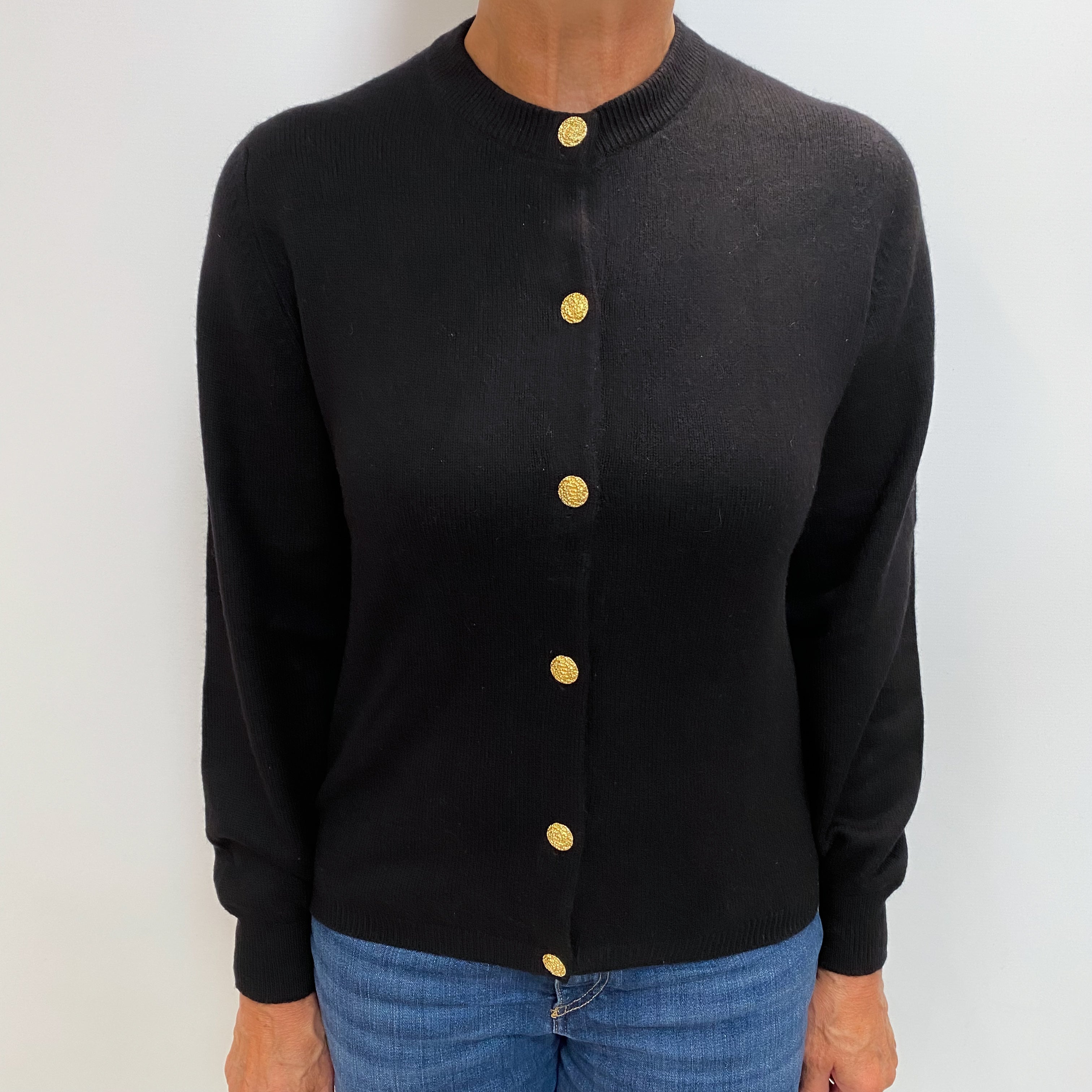 Black Cashmere Crew Cardigan Medium