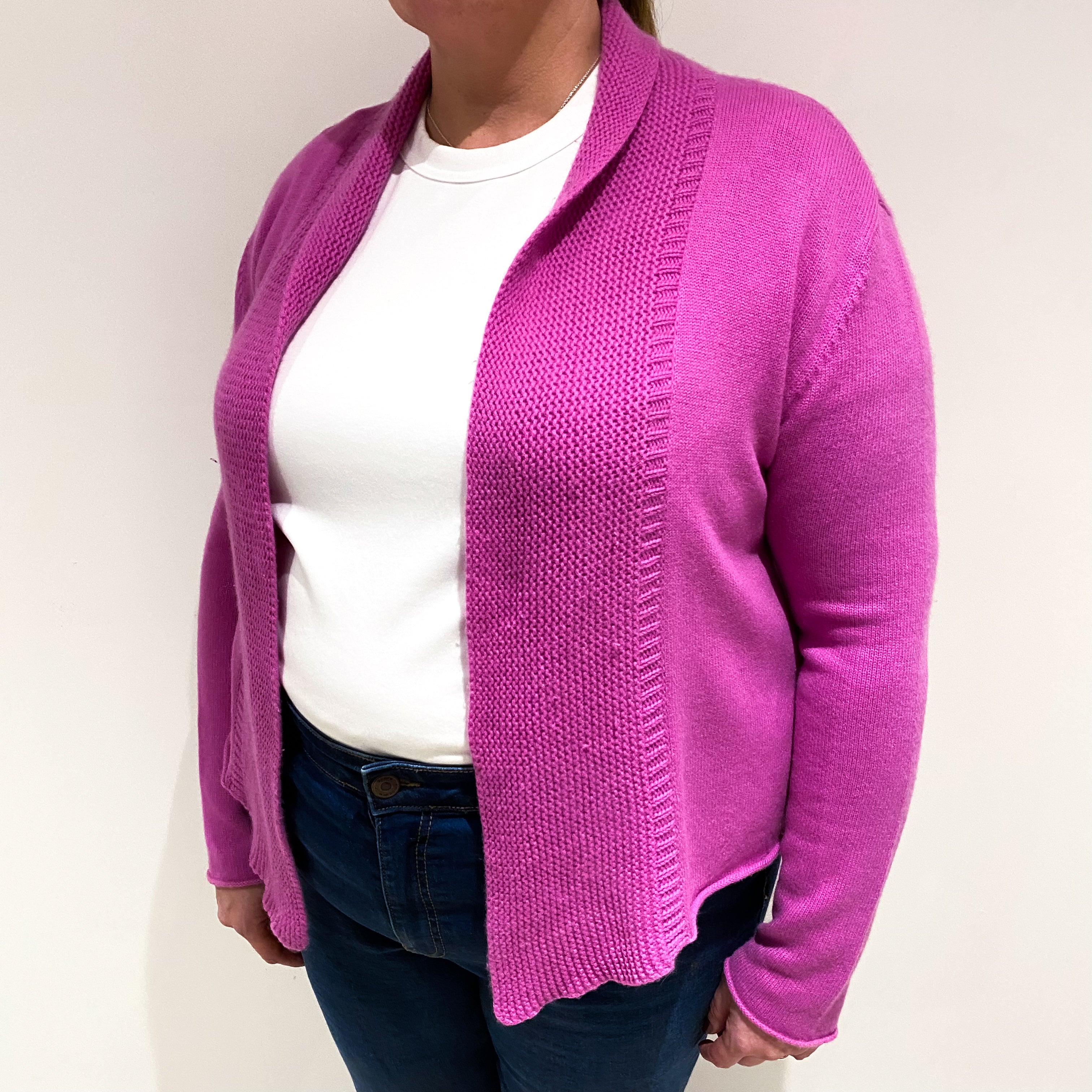 Loganberry Pink Cashmere Edge to Edge Cardigan Extra Large