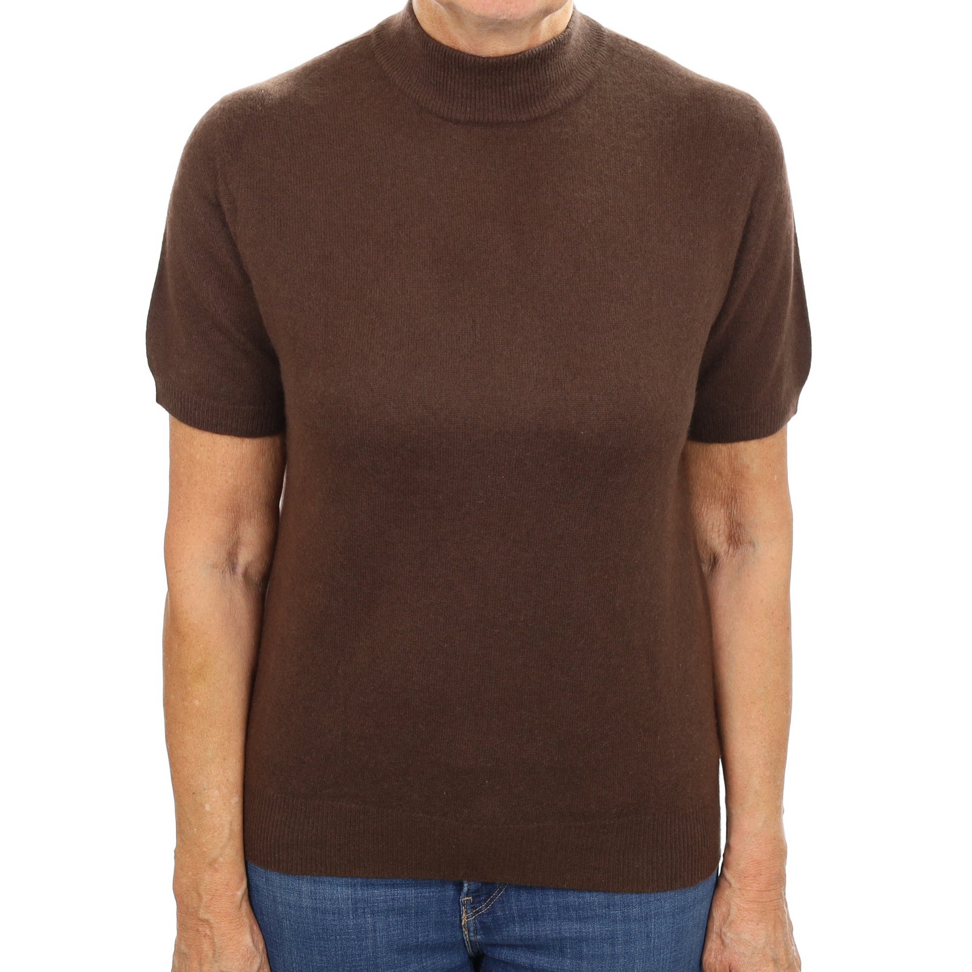 Chocolate Brown Cashmere Turtle Neck Short Sleeved Jumper Medium