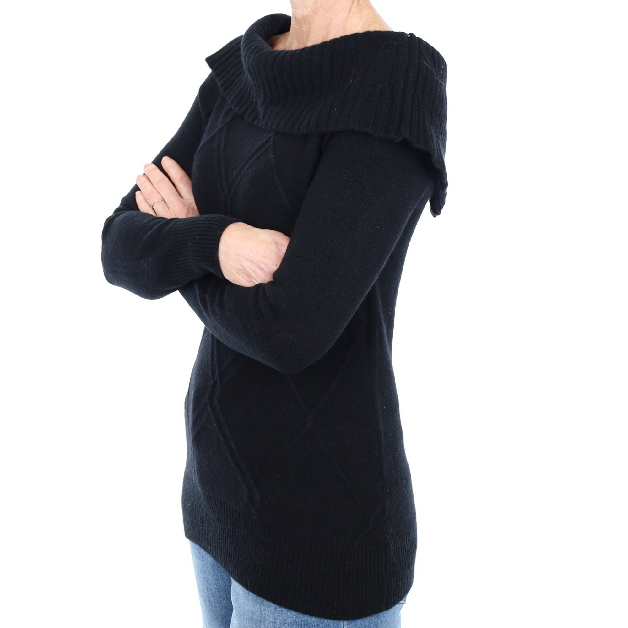 Black Cashmere Wide Off The Shoulder Neck Jumper Small