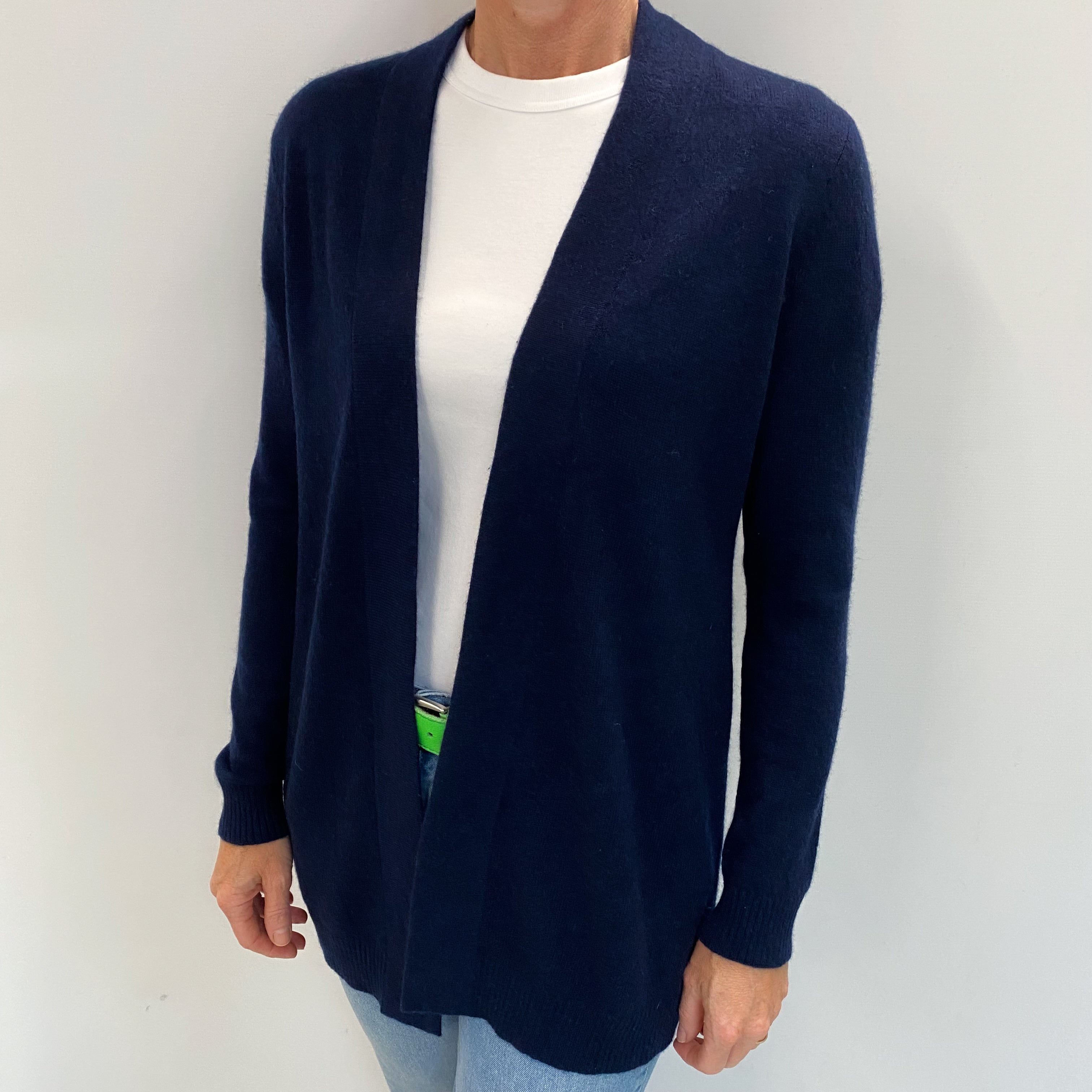 Navy Blue Cashmere Edge To Edge Cardigan Small