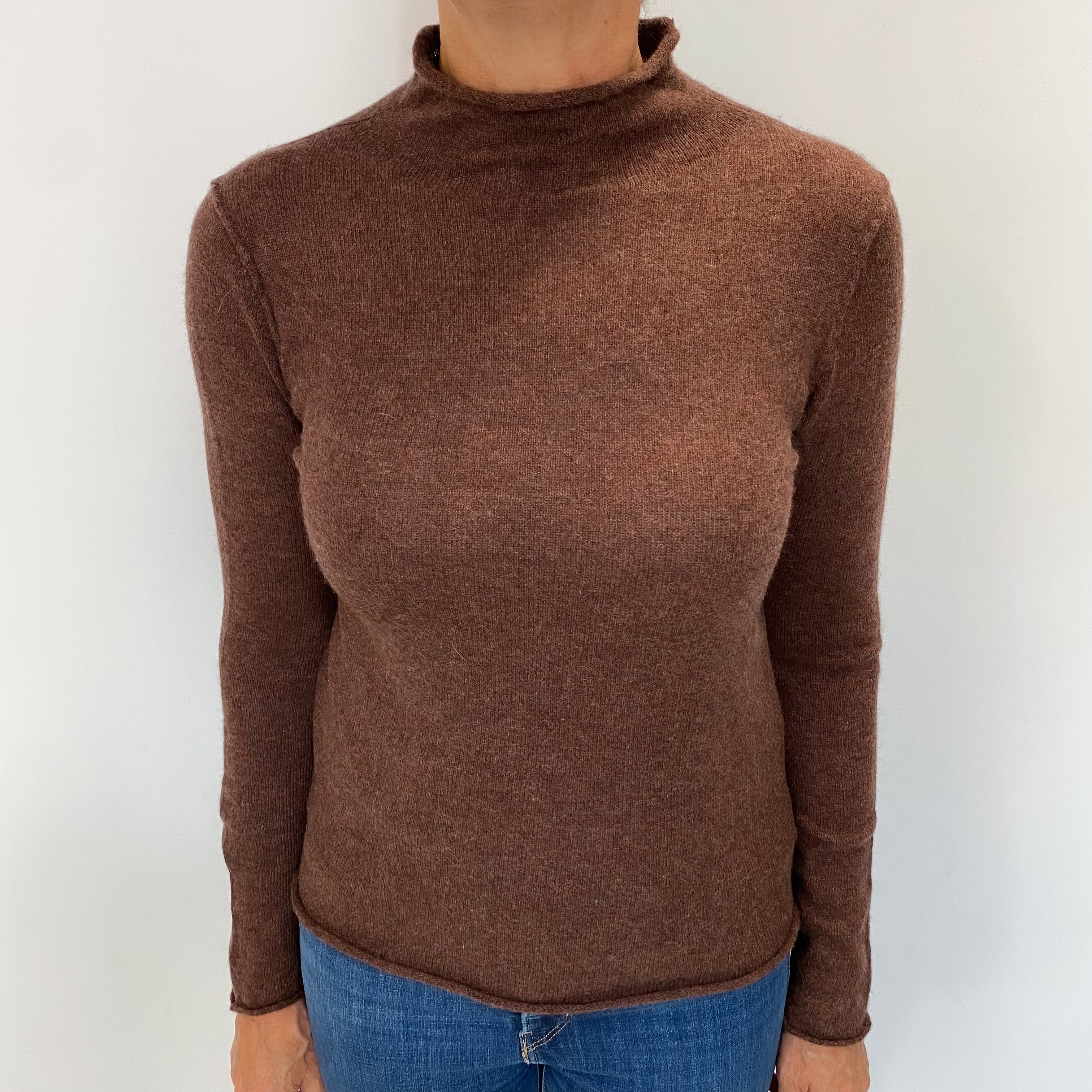 Chestnut Brown Marl Cashmere Turtle Neck Jumper Medium