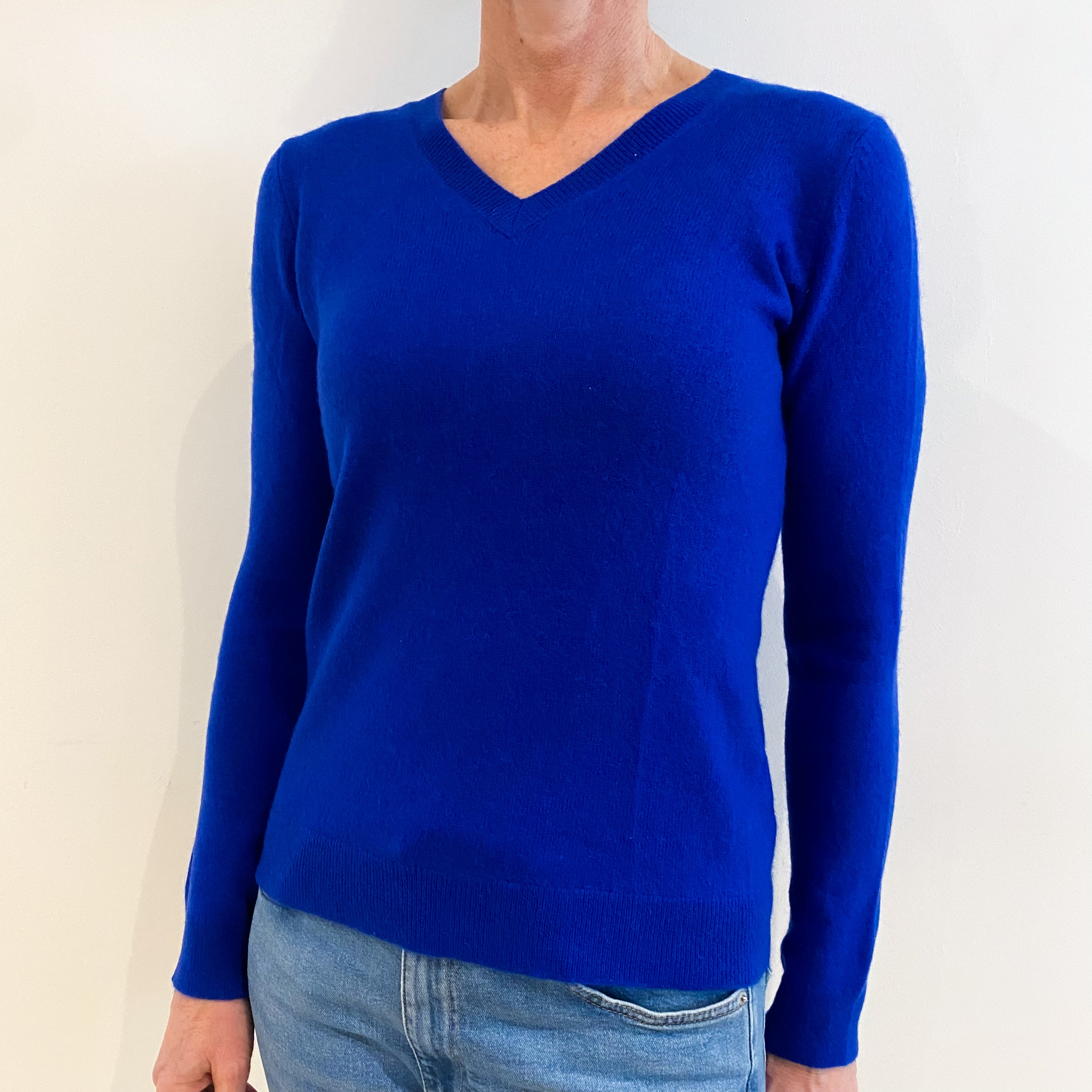 Electric Blue Cashmere V Neck Jumper Small