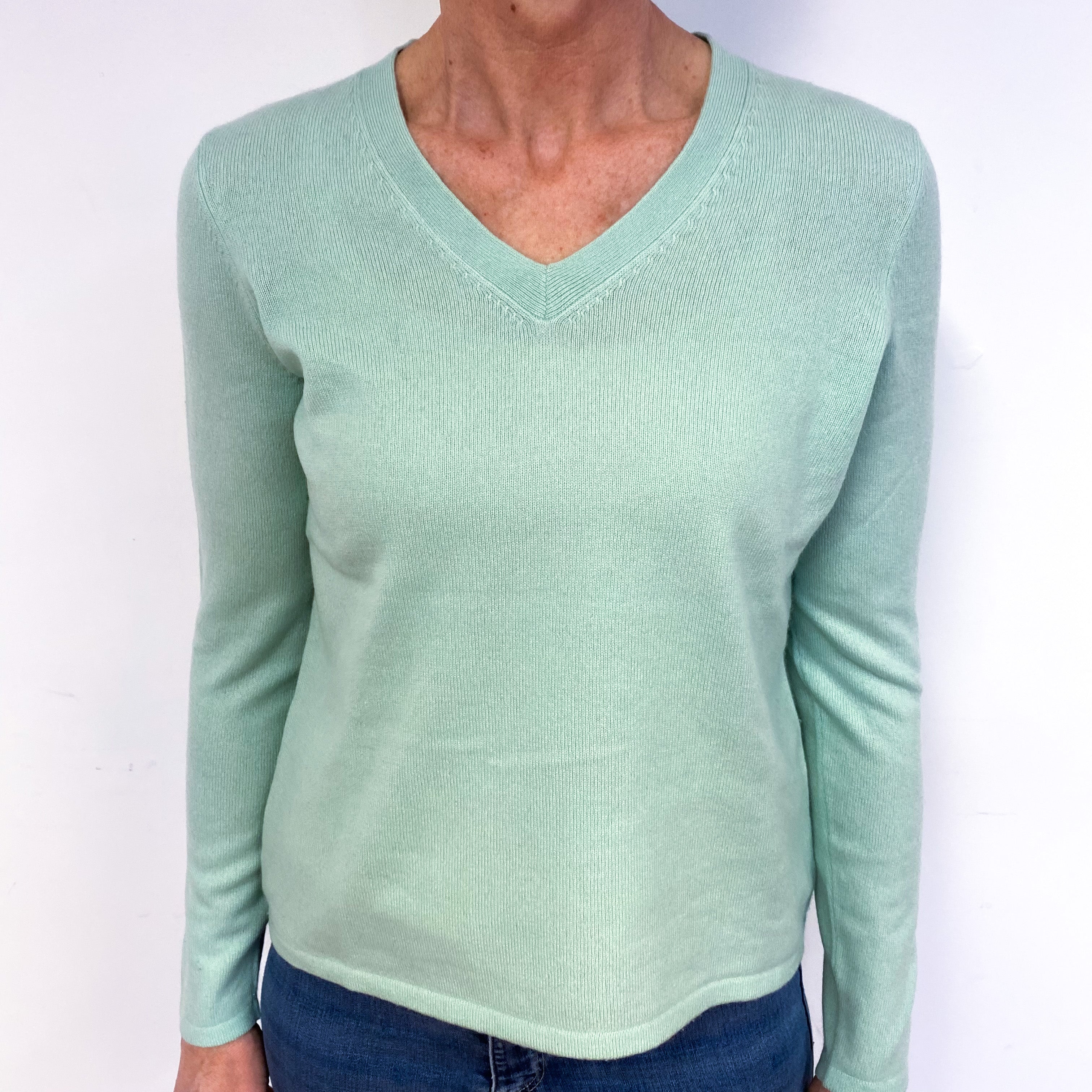 Deep Mint Green Cashmere V-Neck Jumper Medium