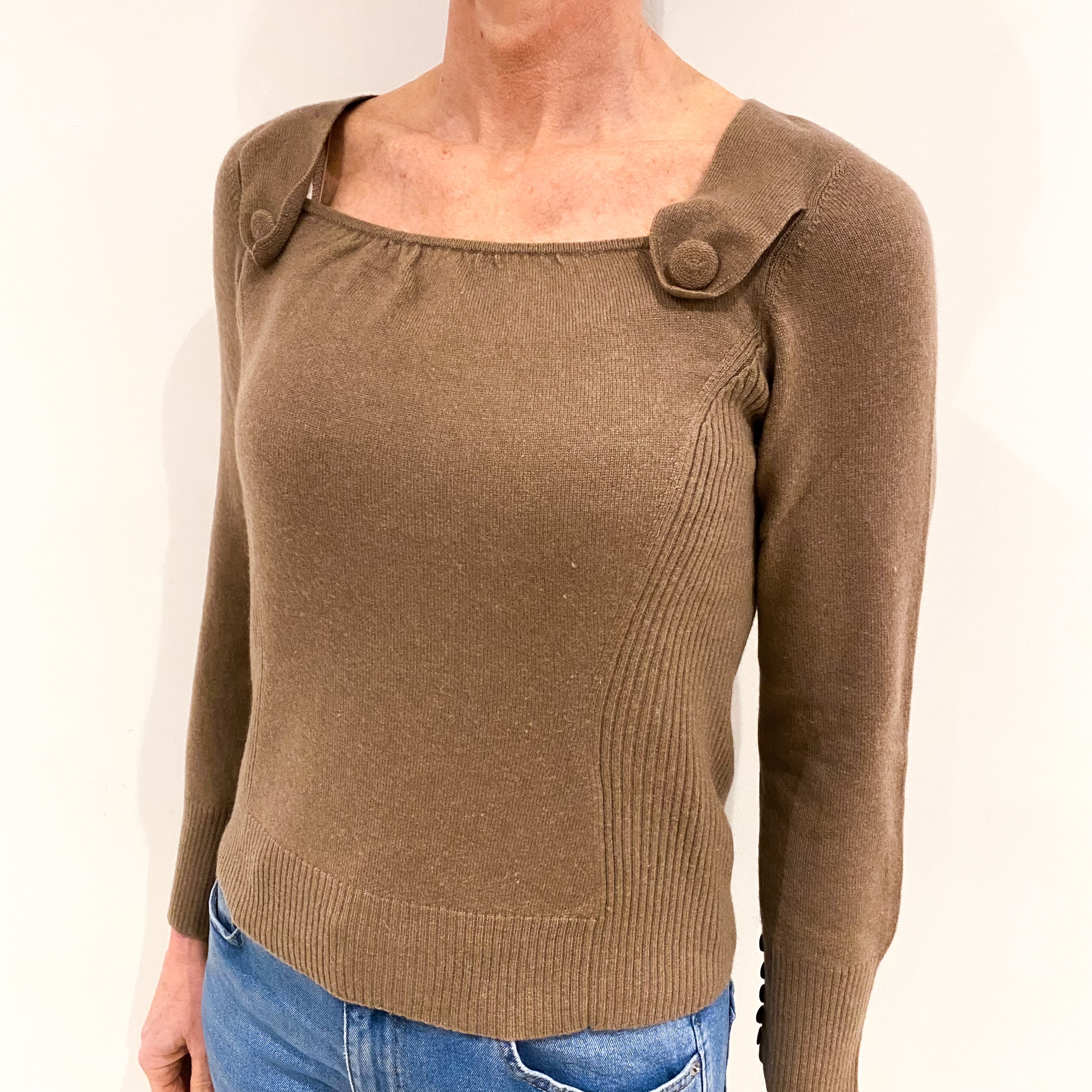 Toffee Brown Cashmere Square Neck Jumper Small