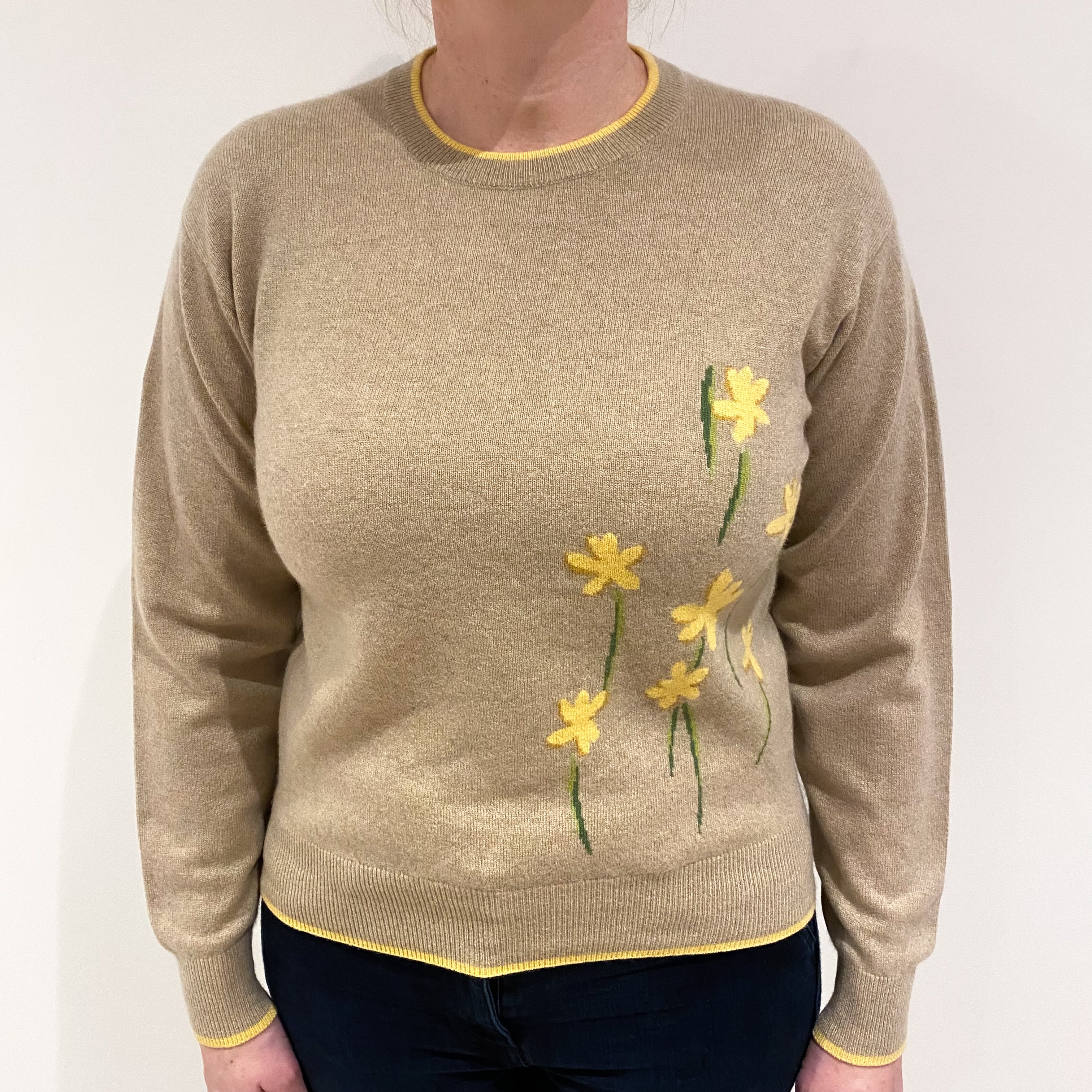 Lanvin Biscuit and Lemon Floral Cashmere Crew Neck Jumper Large