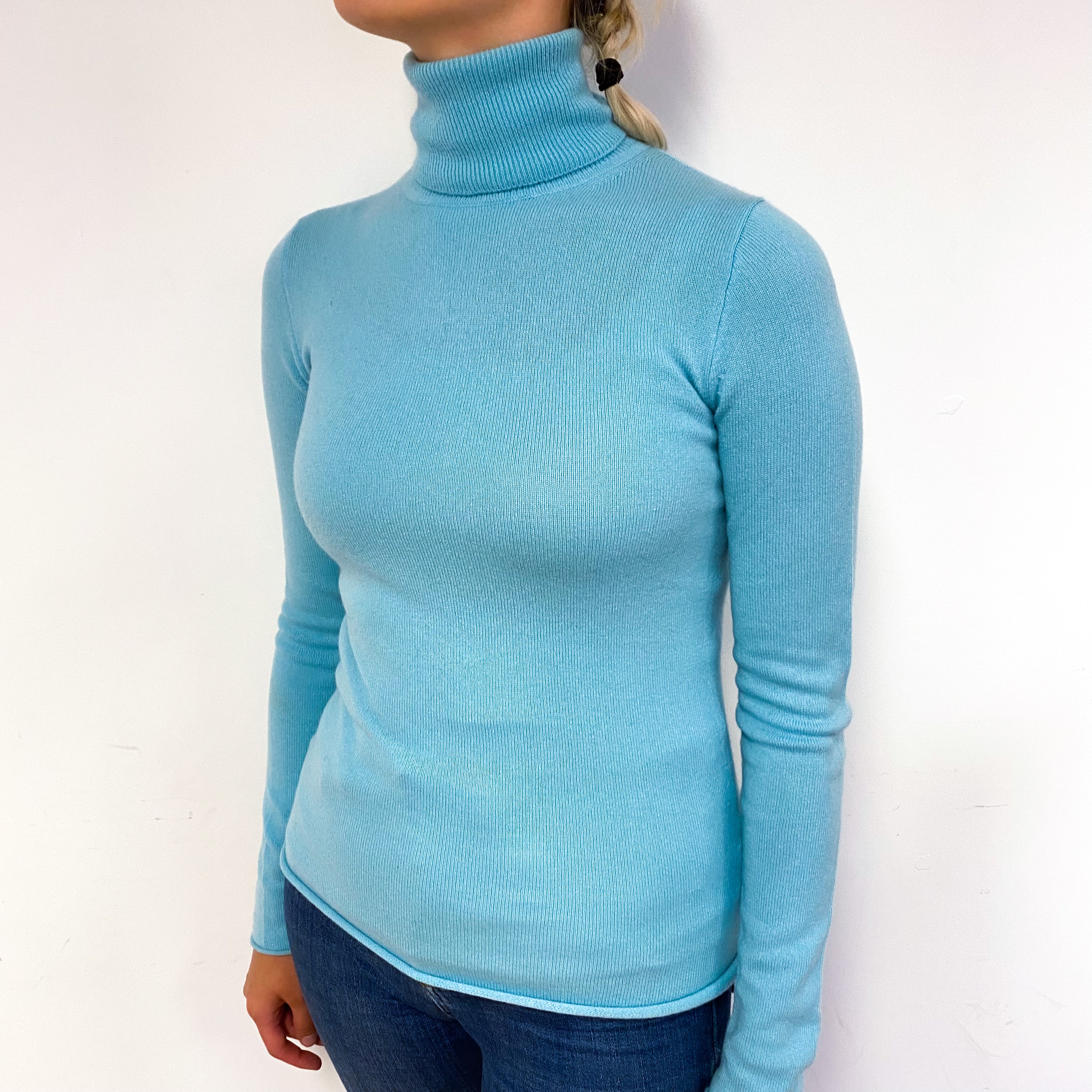 Mint Green Cashmere Polo Neck Jumper Small