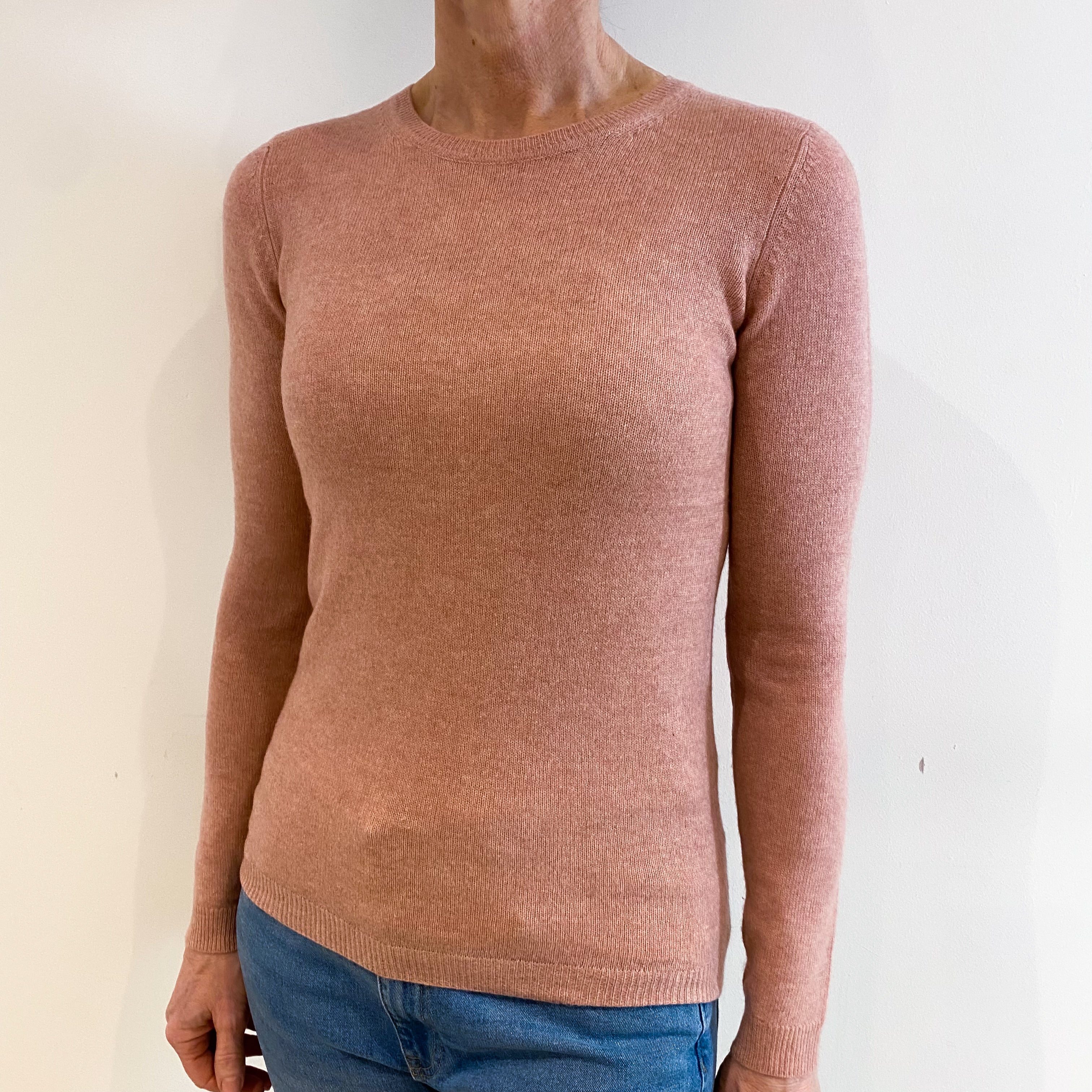 Blush Pink Cashmere Crew Neck Jumper Small