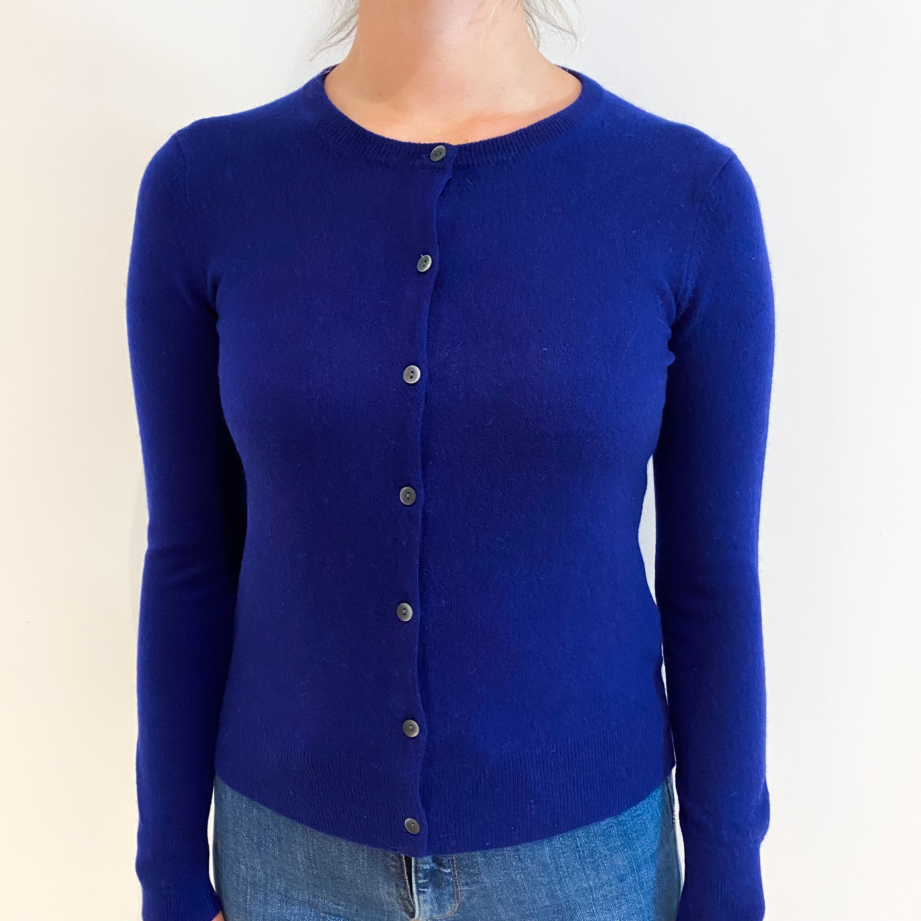 Indigo Blue Cashmere Crew Neck Cardigan Small