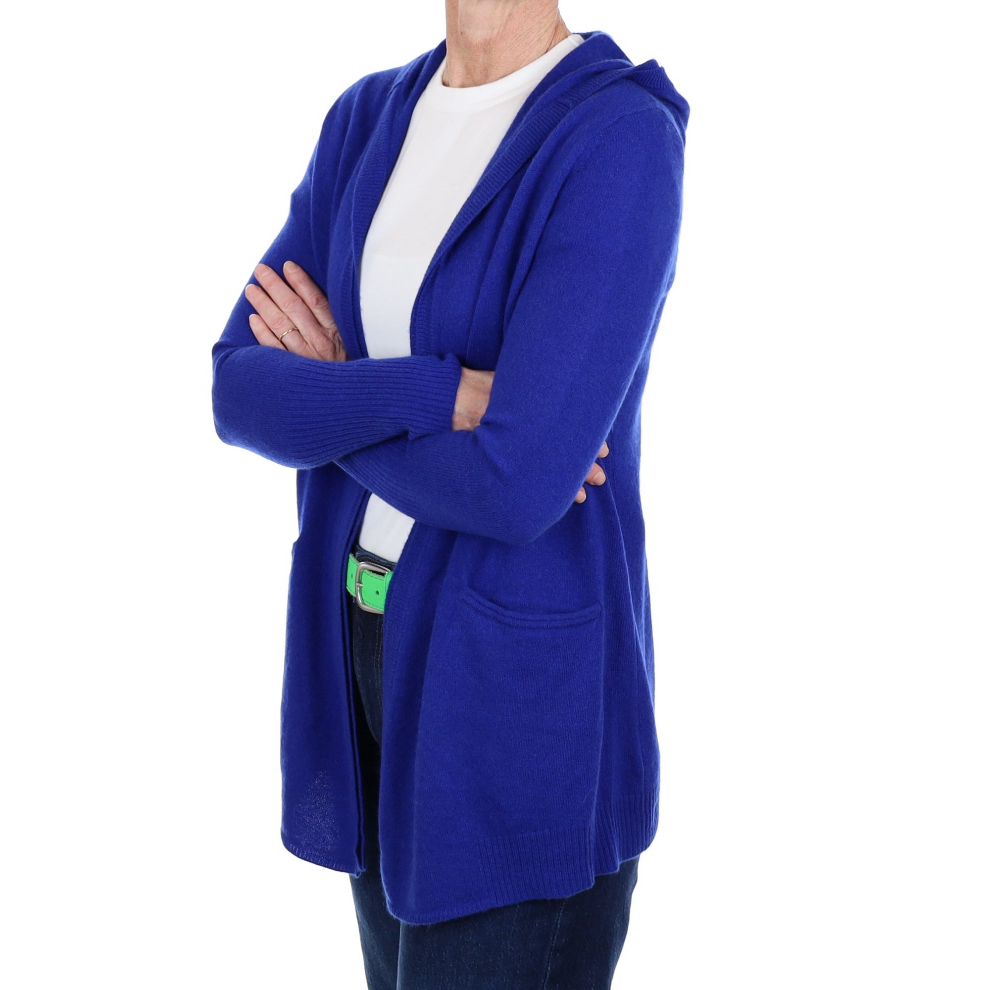 Cobalt Blue Cashmere Hooded Edge To Edge Cardigan Small