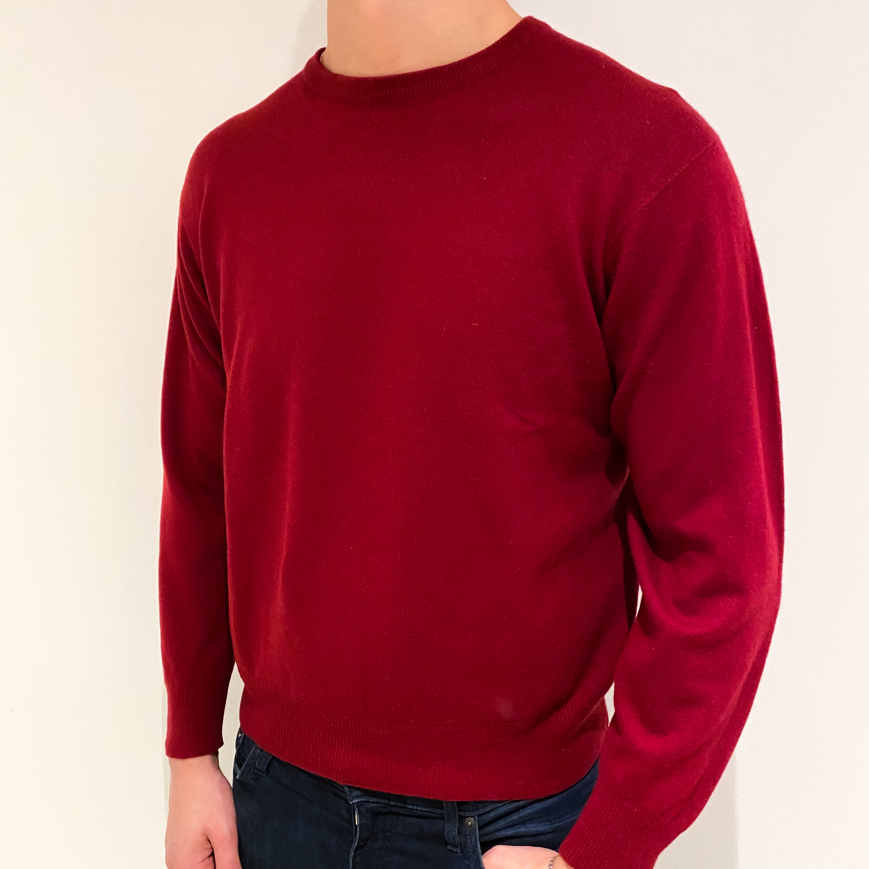 Men's Crimson Red Cashmere Crew Neck Jumper XL