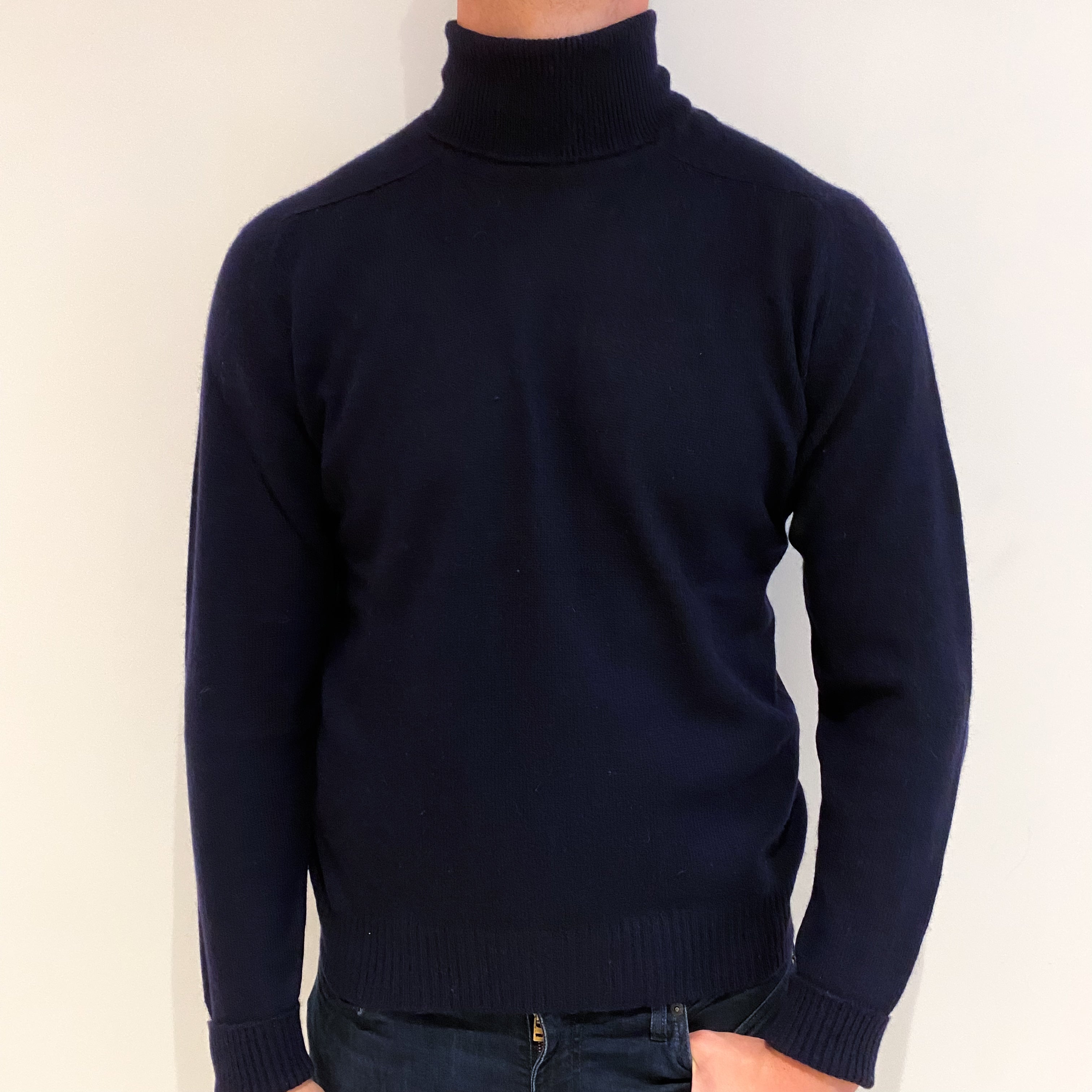Men's Navy Blue Cashmere Polo Neck Jumper Extra Large