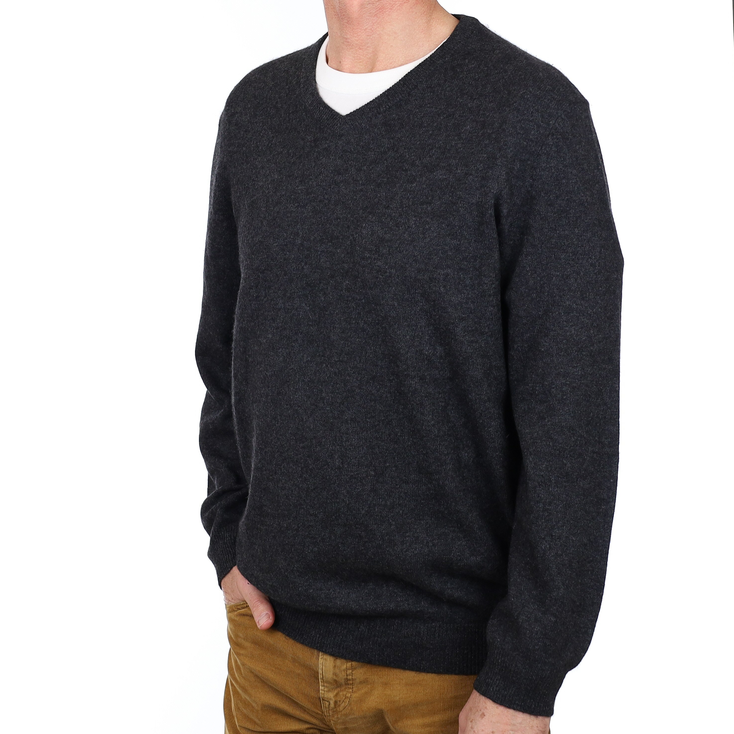 Men’s Graphite Grey Cashmere V Neck Jumper Extra Large