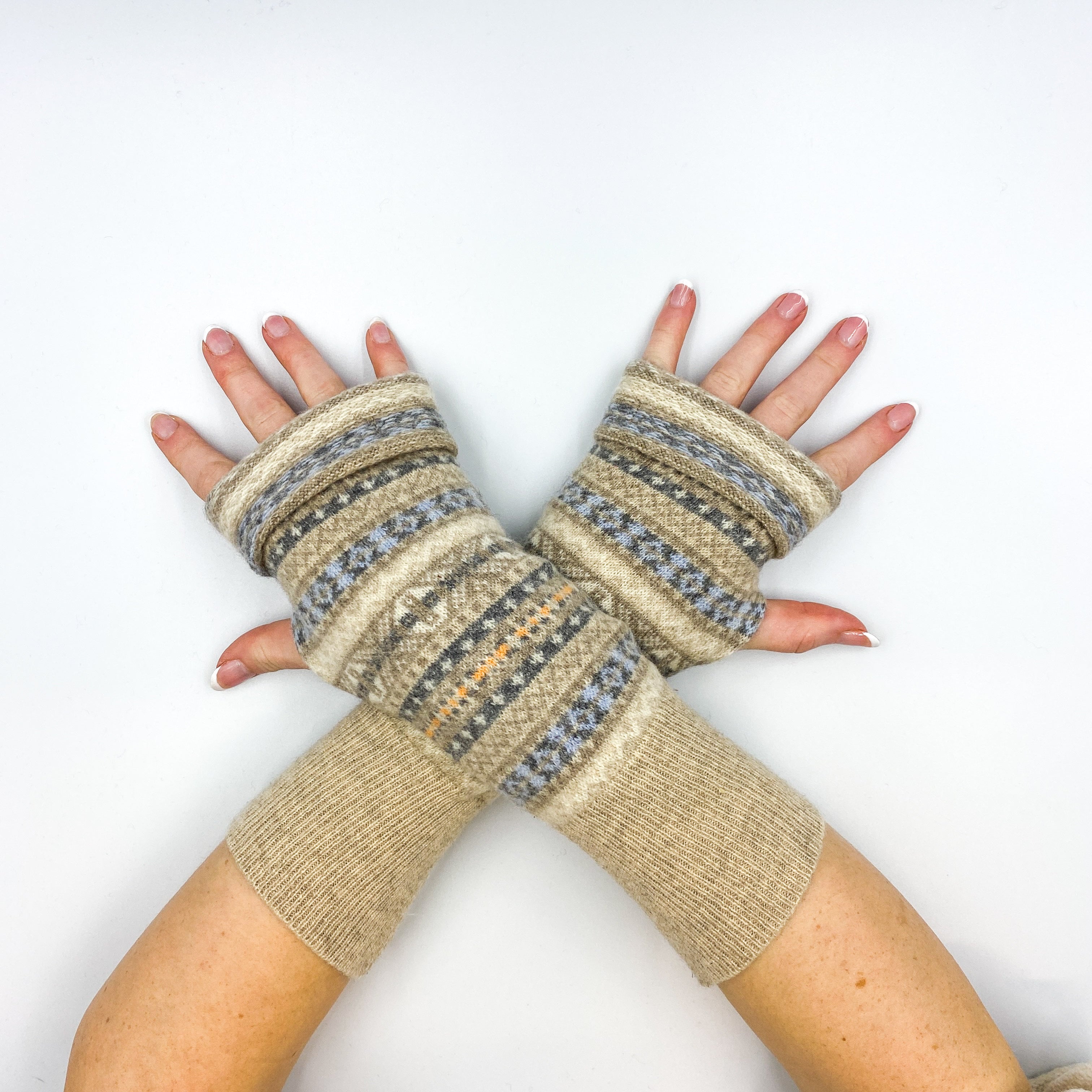 Fawn Fair Isle Fingerless Gloves