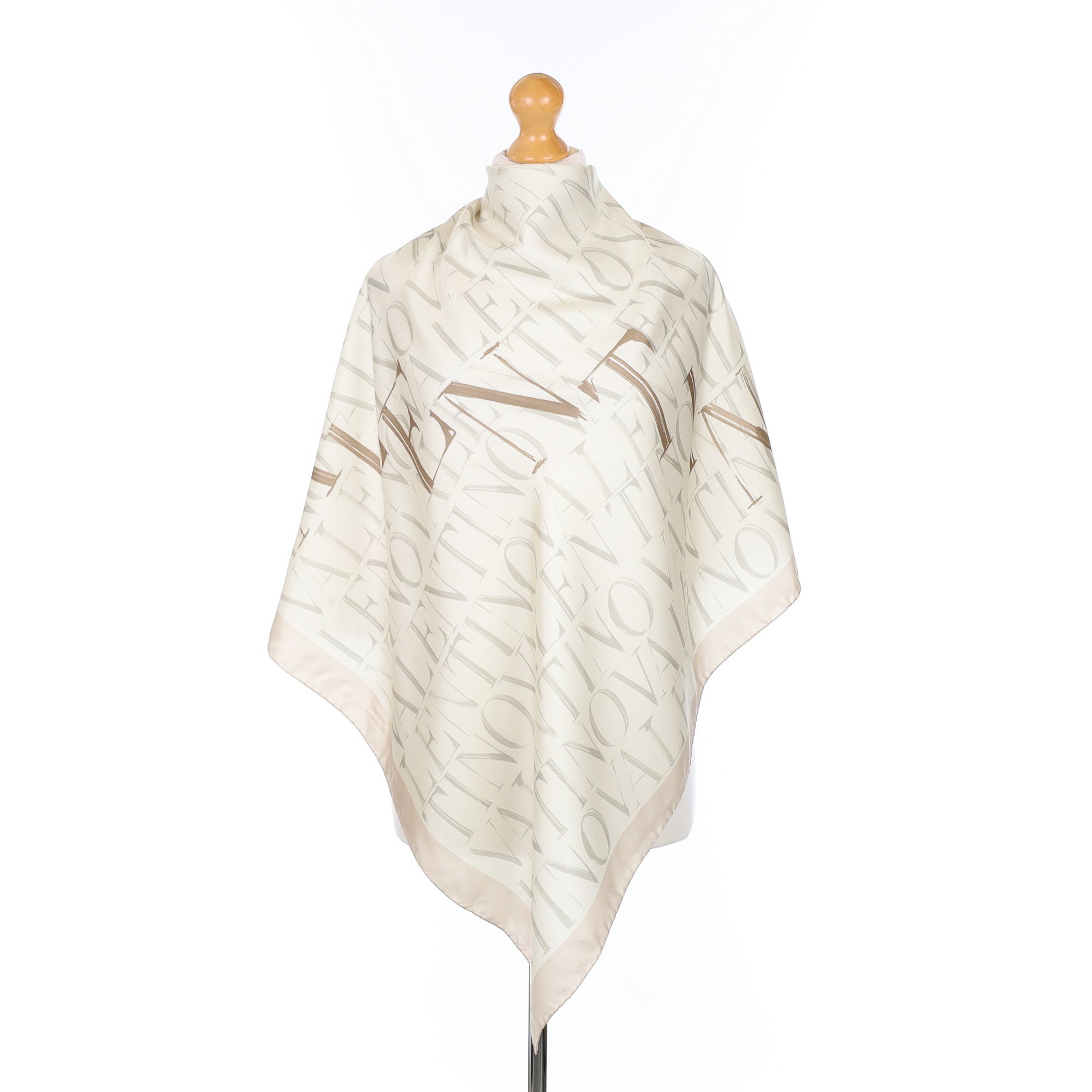 Valentino Neutral Branded Design Silk Scarf
