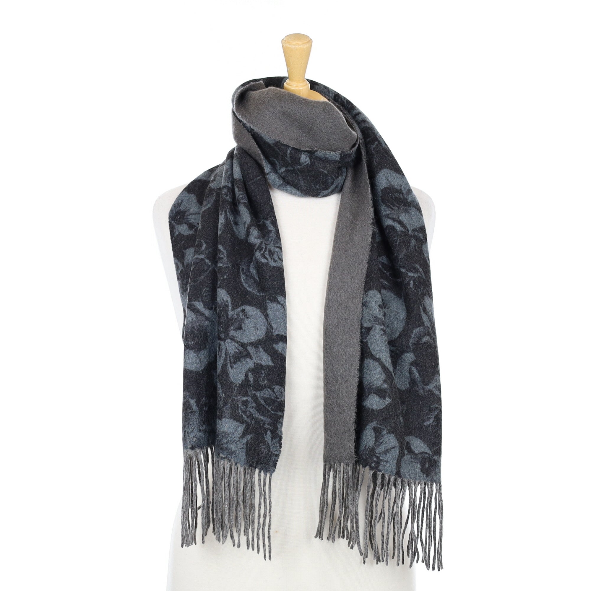 Grey Floral Cashmere Woven Scarf