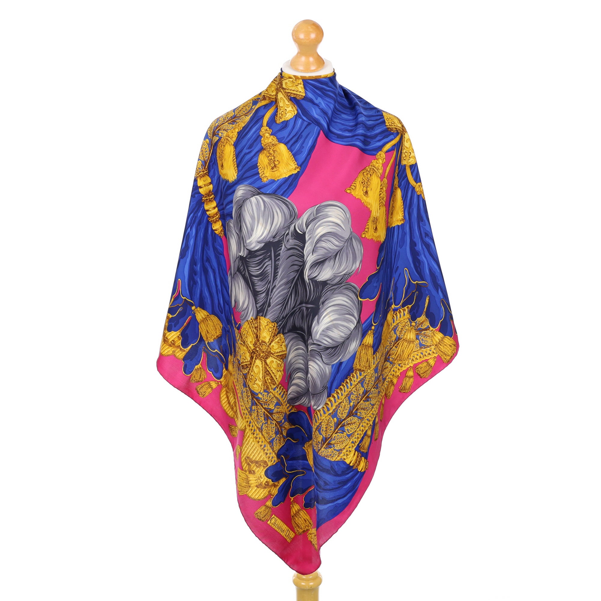 Christian Dior Pink and Blue Vintage Silk Scarf