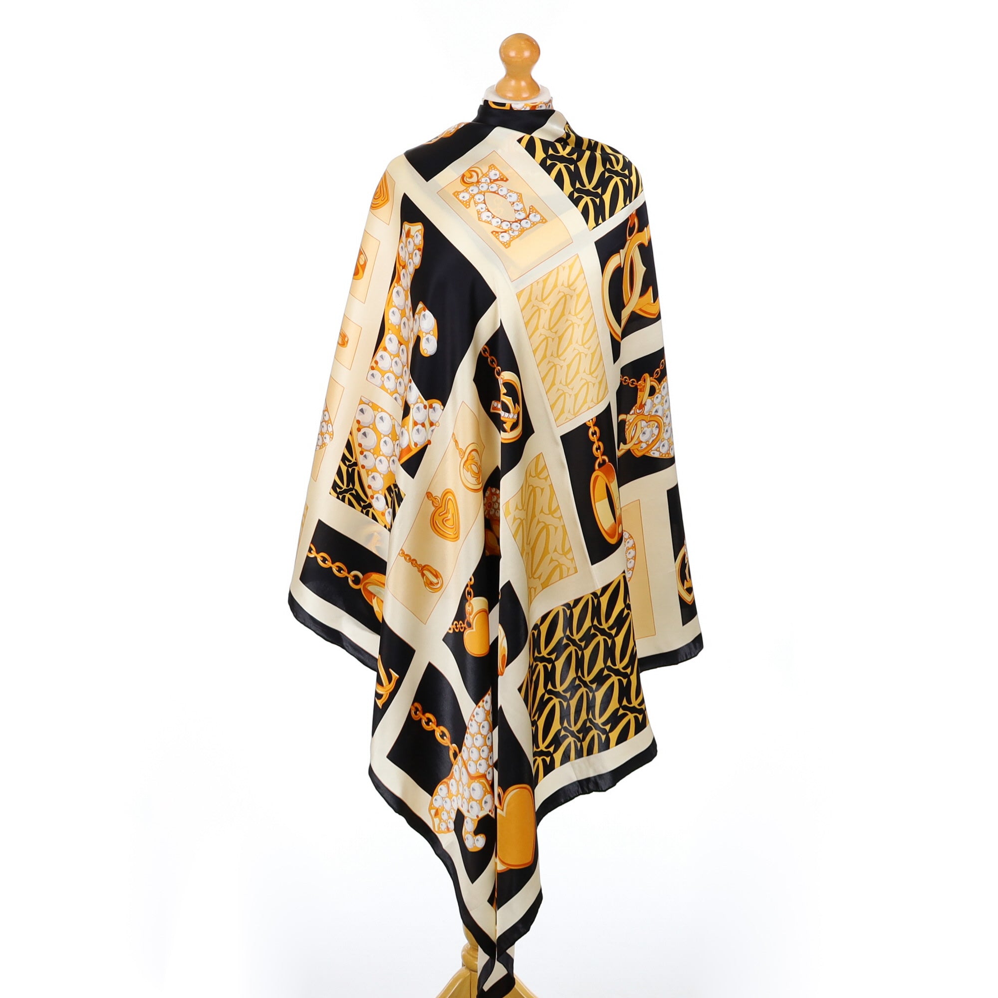 Gold, Black & Cream Design Silk Scarf