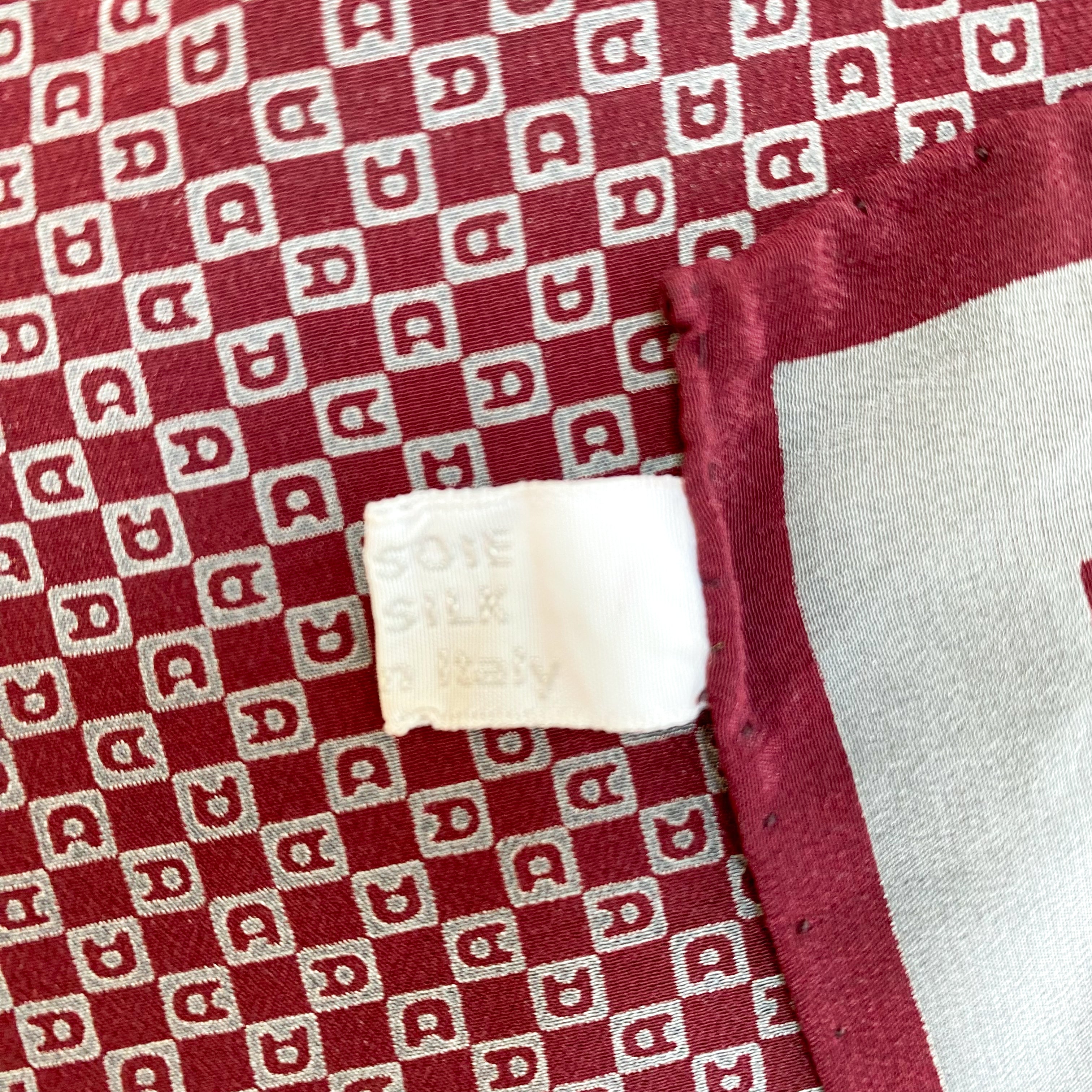 Burgundy and Grey Vintage Silk Scarf