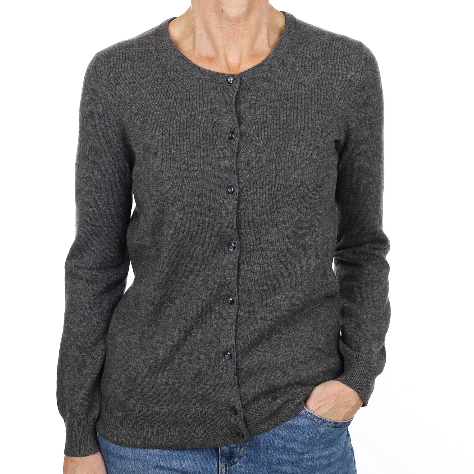 Slate Grey Cashmere Crew Neck Cardigan Small