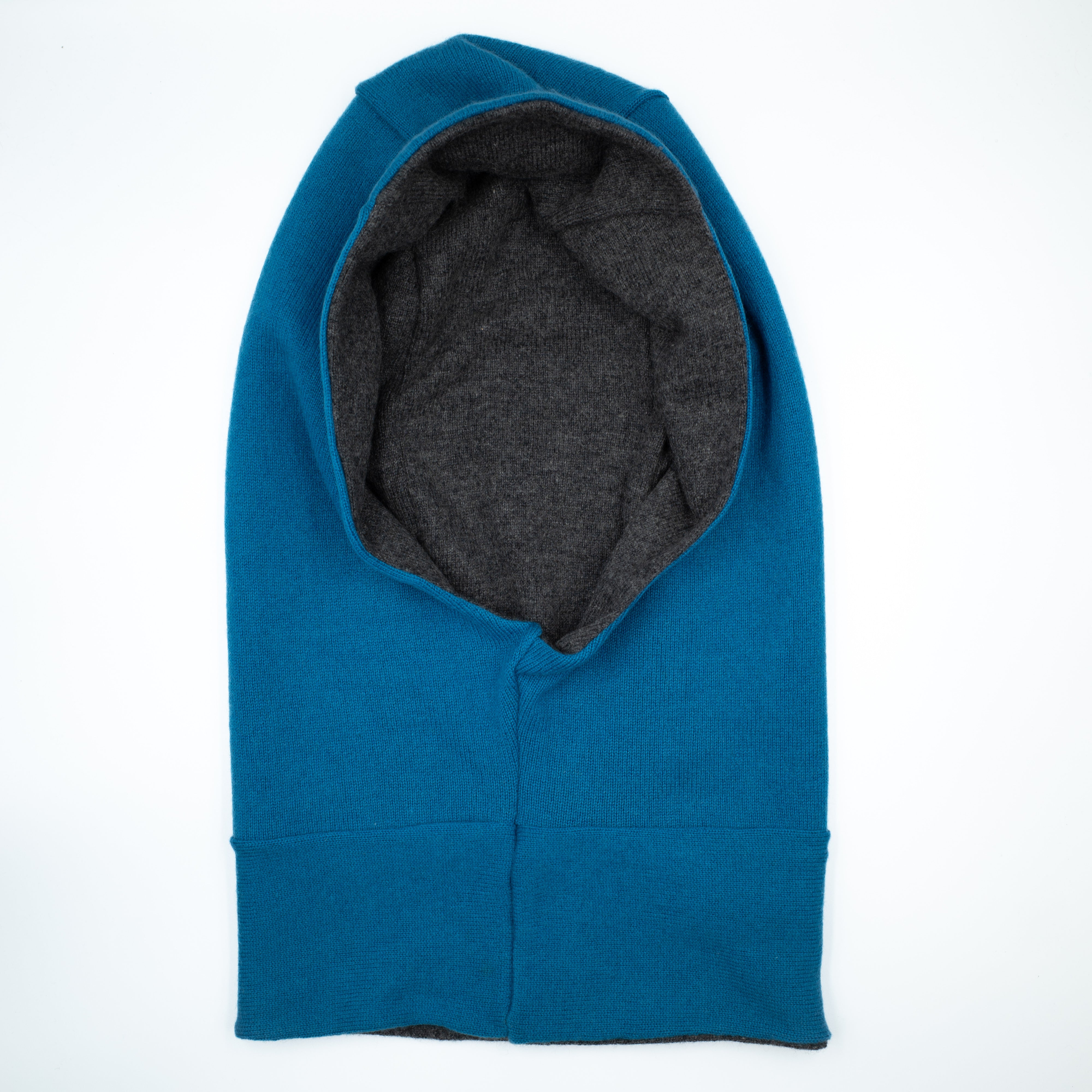 Peacock Blue and Dark Grey Luxury Reversible Cashmere Hood Unisex