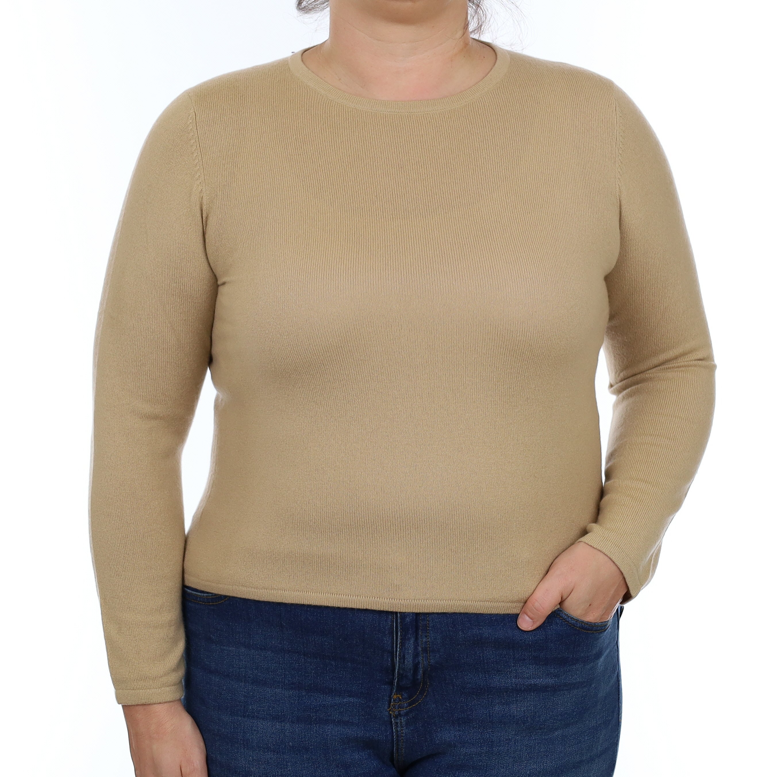 Caramel Brown Cashmere Crew Neck Jumper Large