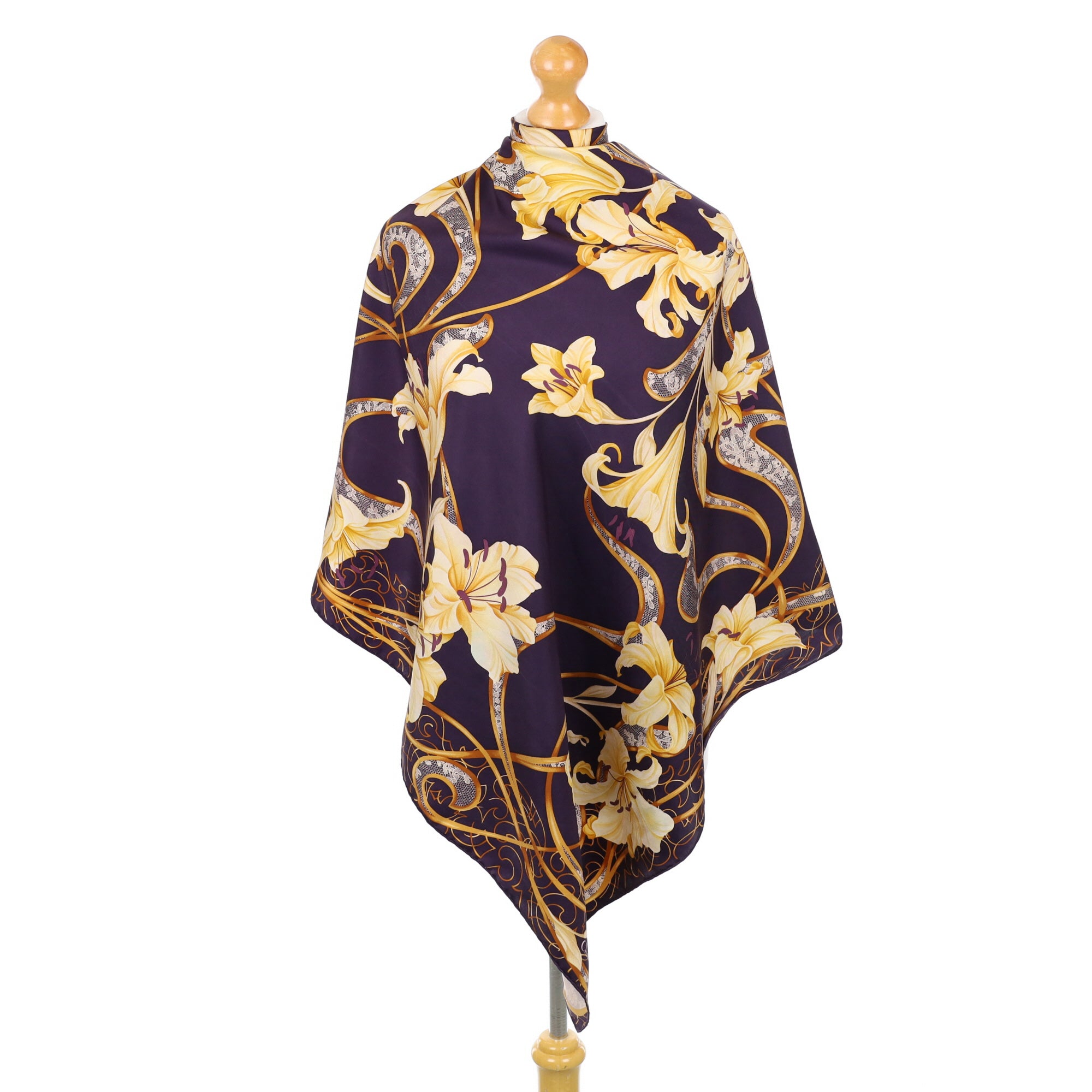 Christian Dior Navy Blue Floral Silk Scarf