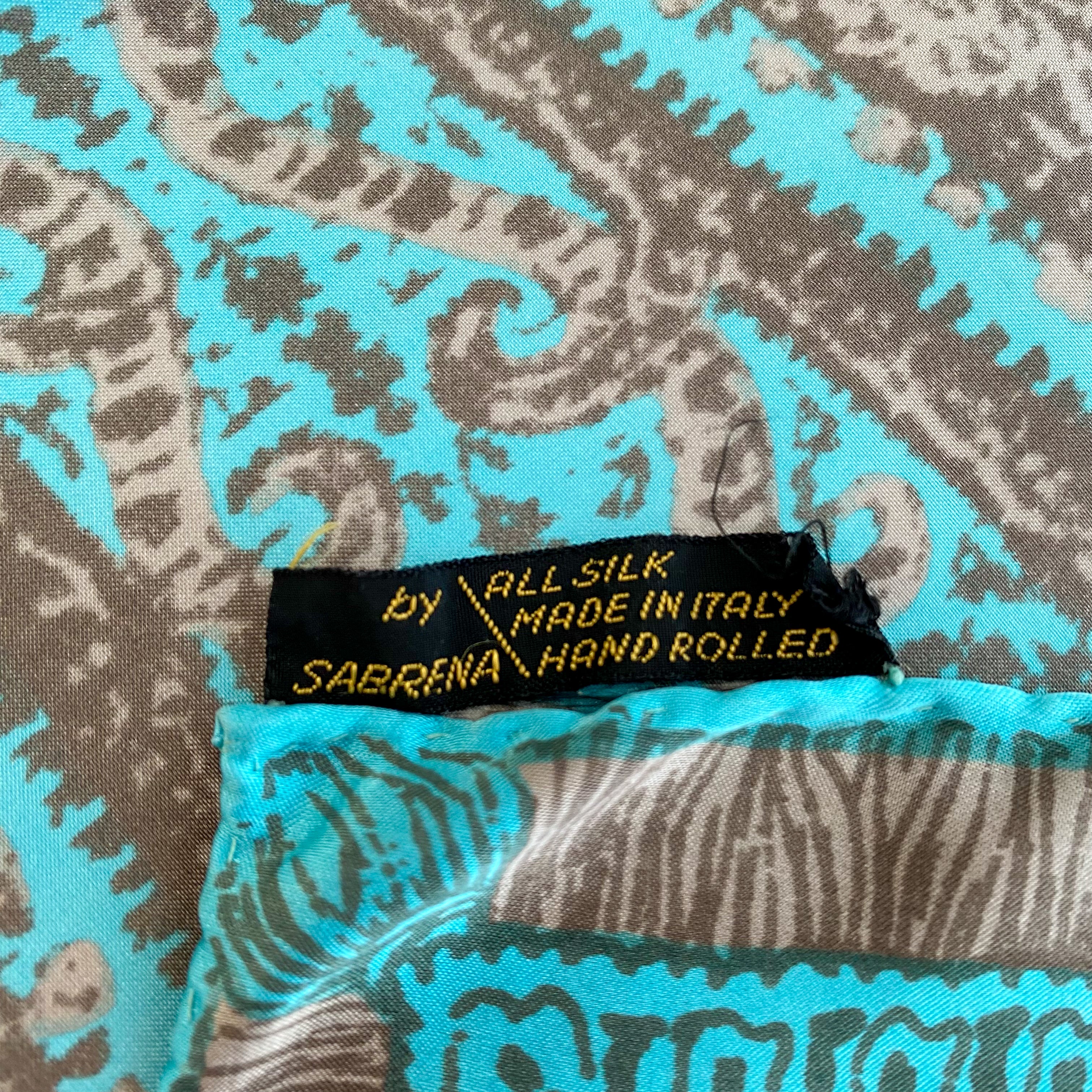 Paisley Italian Aqua and Taupe Silk Scarf