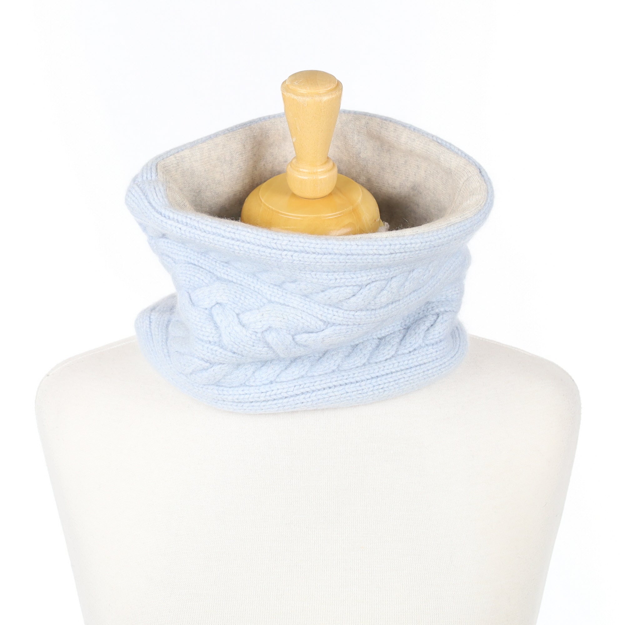 Ice Blue Chunky Cable and Grey Neck Warmer