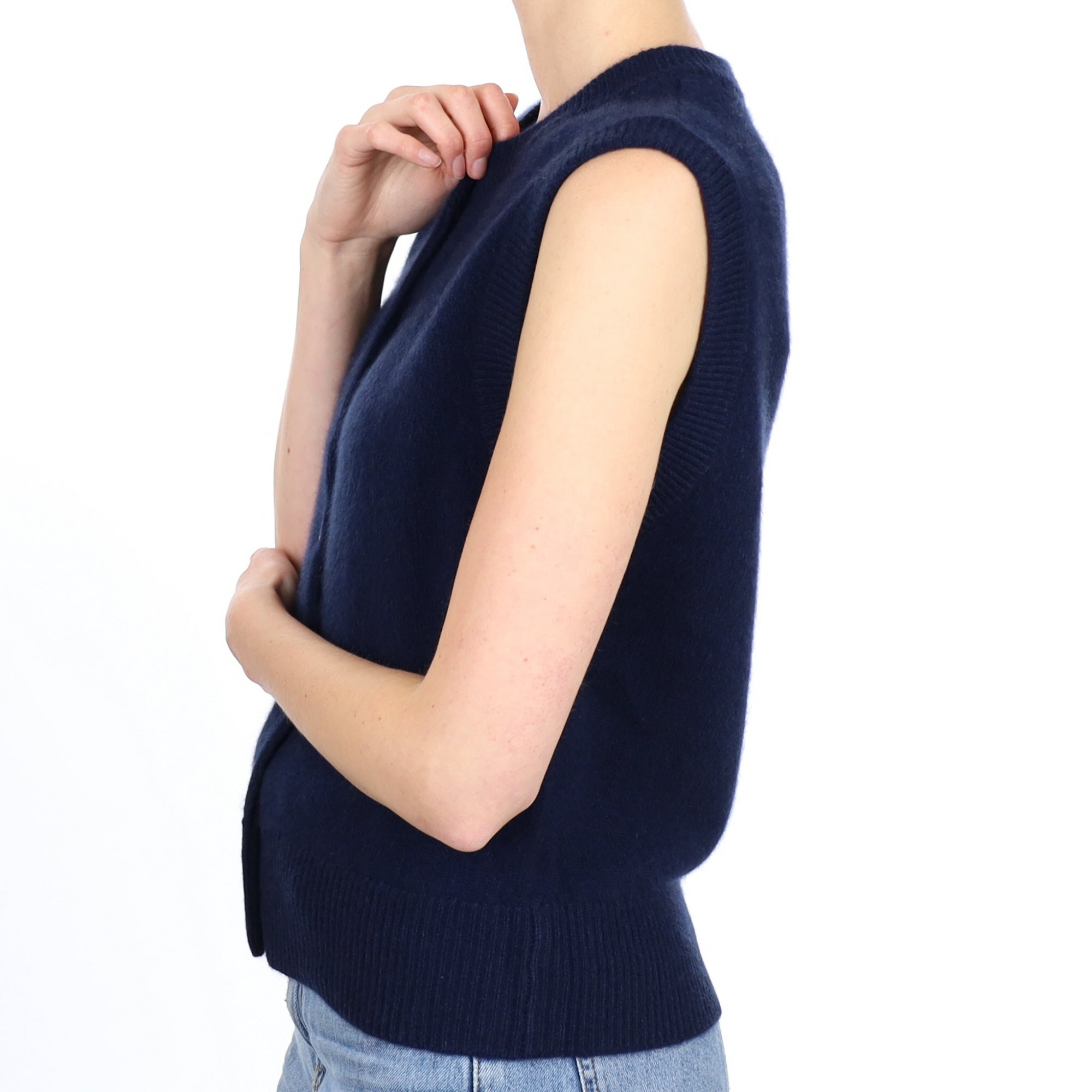 Brand New Navy Luxury Cashmere Crew Neck Waistcoat Small UK 8-10