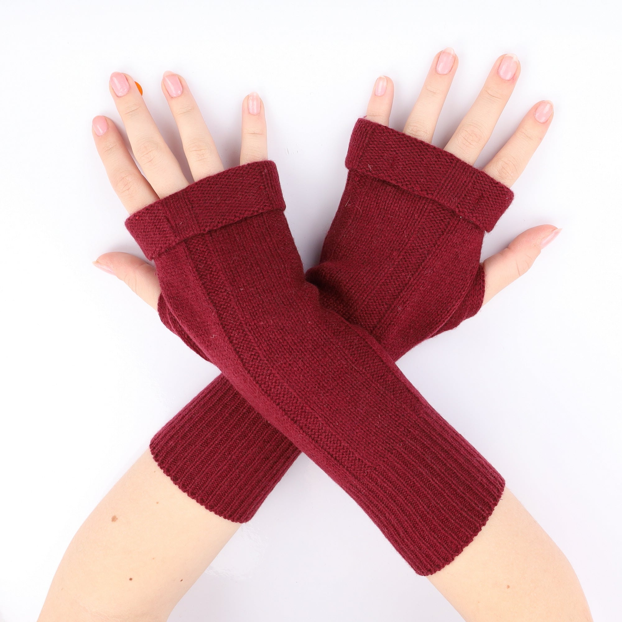 Burgundy Red Ribbed Fingerless Glove