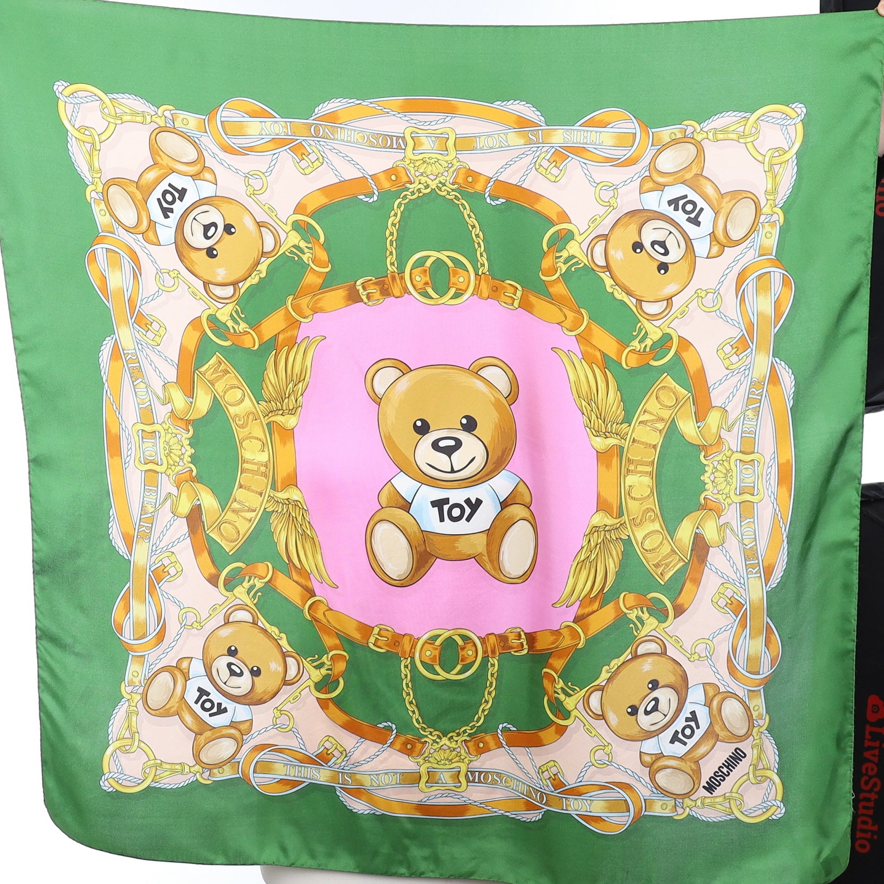 Moschino Green & Pink Vintage Silk Scarf